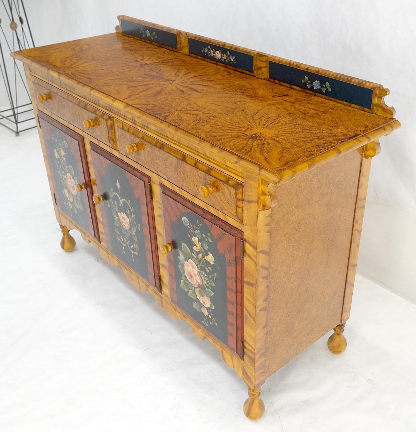 EstablishedLines Paint Decorated Faux Finish Backsplash 3 Doors 1 Drawer Sideboards Onion Legs
