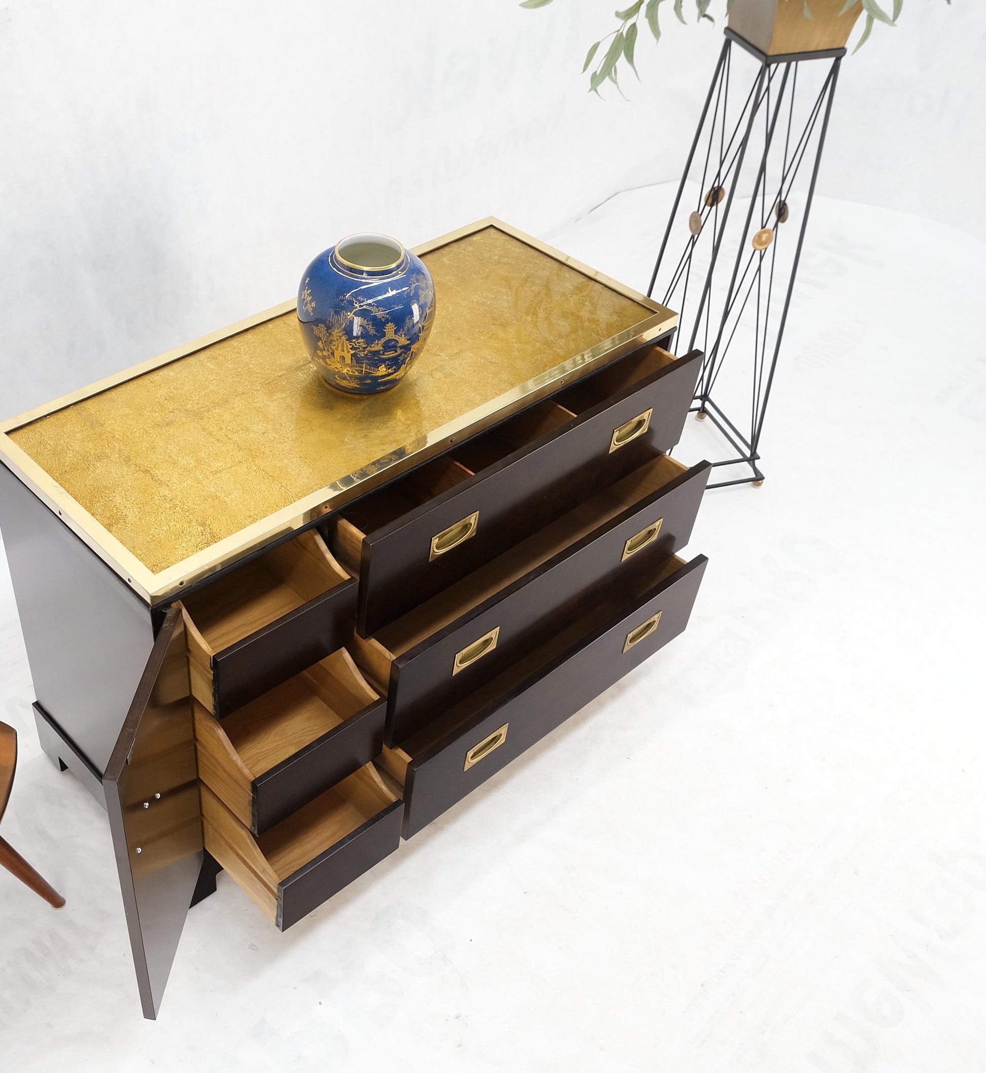 EstablishedLines Campaign Style 6 Drawers Brass Drop Pulls Mid-Century Modern Bachelor Chest Mint