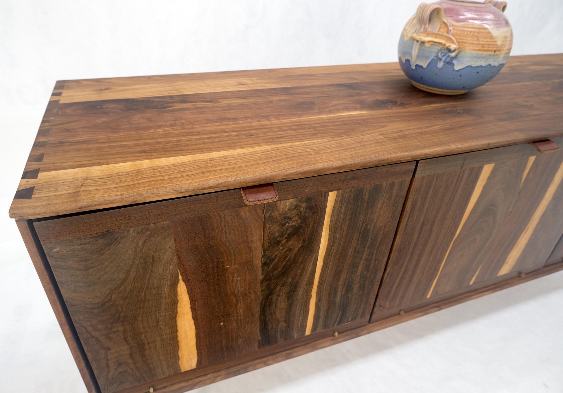 EstablishedLines Solid Walnut 3 Drop Front Doors Compartments Compact Dovetail Joints Credenza
