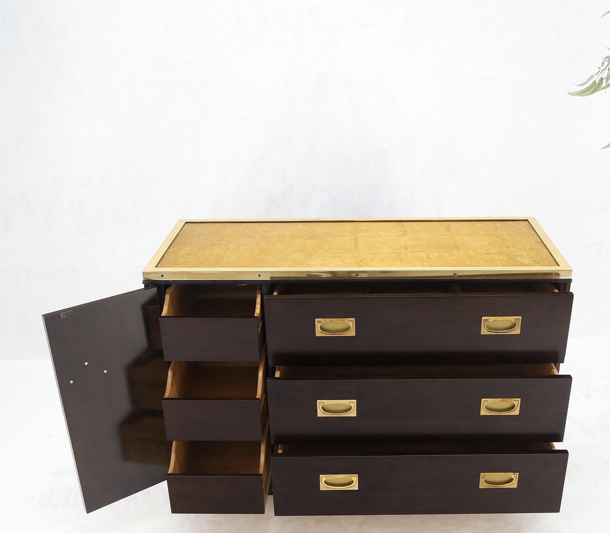 EstablishedLines Campaign Style 6 Drawers Brass Drop Pulls Mid-Century Modern Bachelor Chest Mint