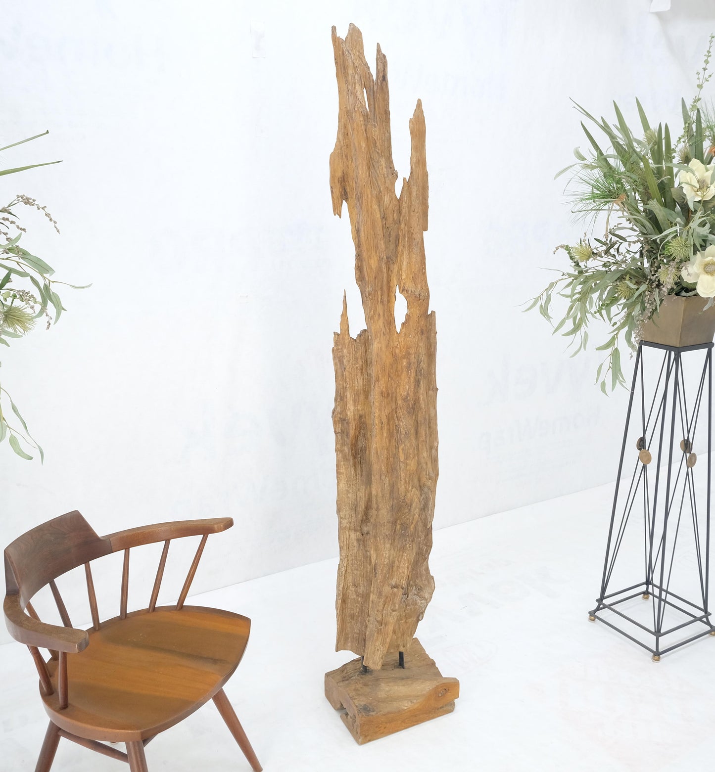 EstablishedLines Large Standing 6.5' Tall Abstract Driftwood Sculpture on Wooden Block Base MINT!