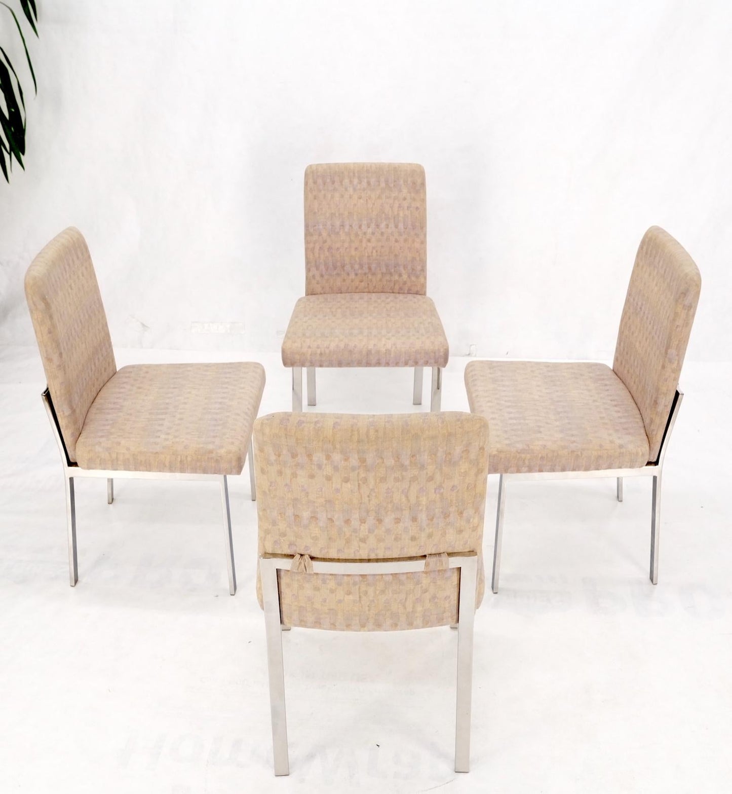 EstablishedLines Set of 4 Mid-Century Modern Polished Stainless Steel Upholstered Dining Chairs