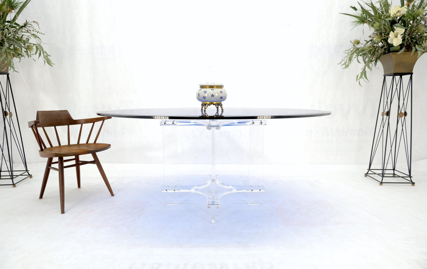 Large Oval Blue Azul Purple Beveled 3/4" Glass Top Dining Table on Lucite Base