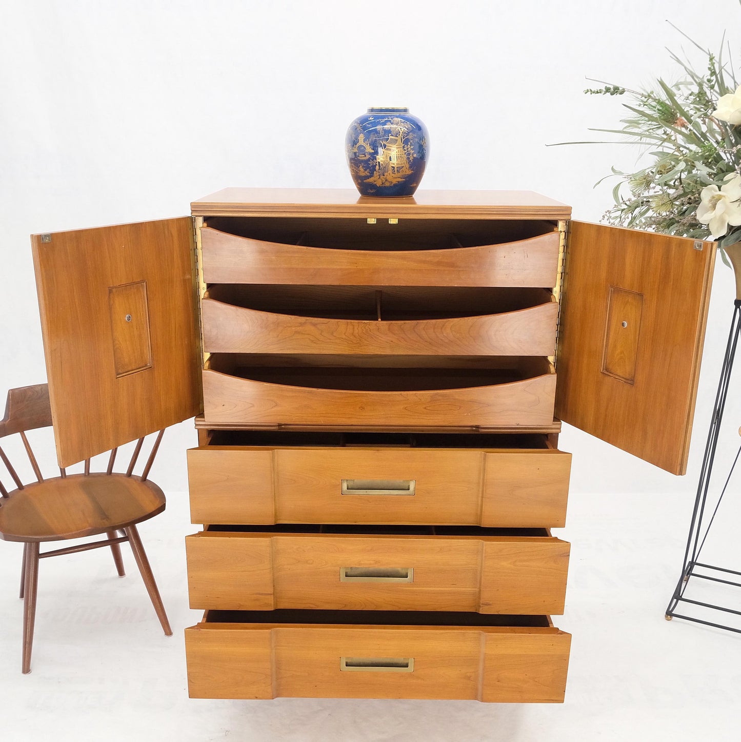 EstablishedLines Widdicomb Solid Cherry Brass Pulls Hardware Block Front High Chest Dresser Mint!