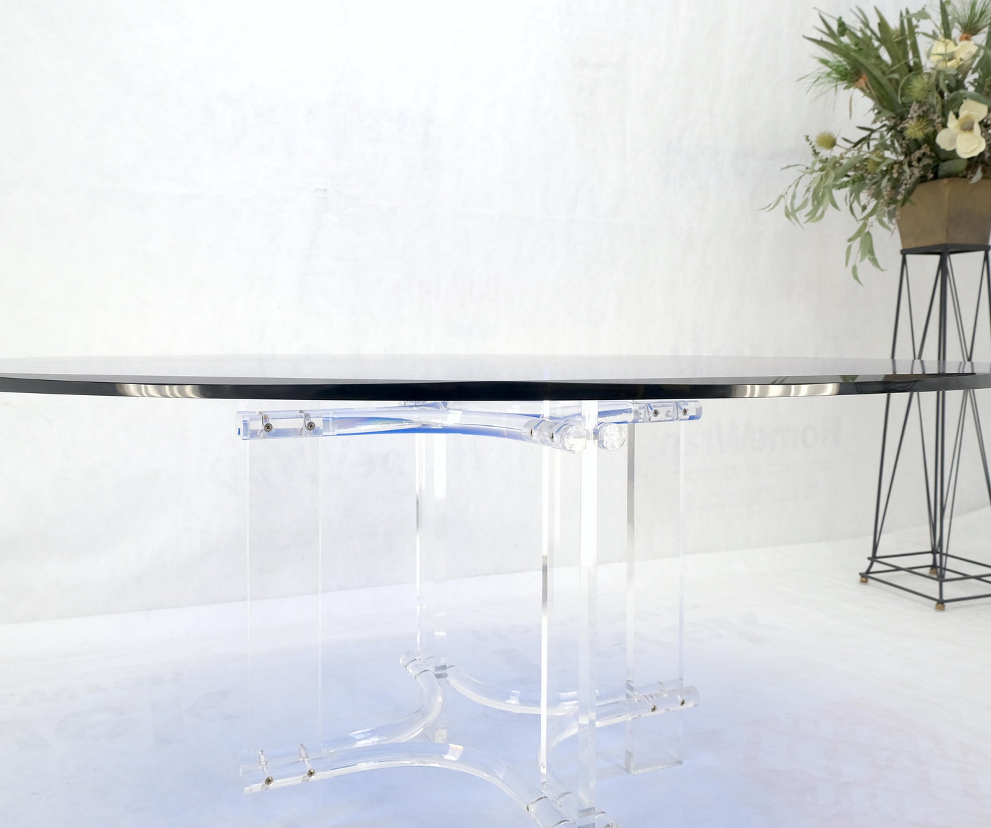 Large Oval Blue Azul Purple Beveled 3/4" Glass Top Dining Table on Lucite Base