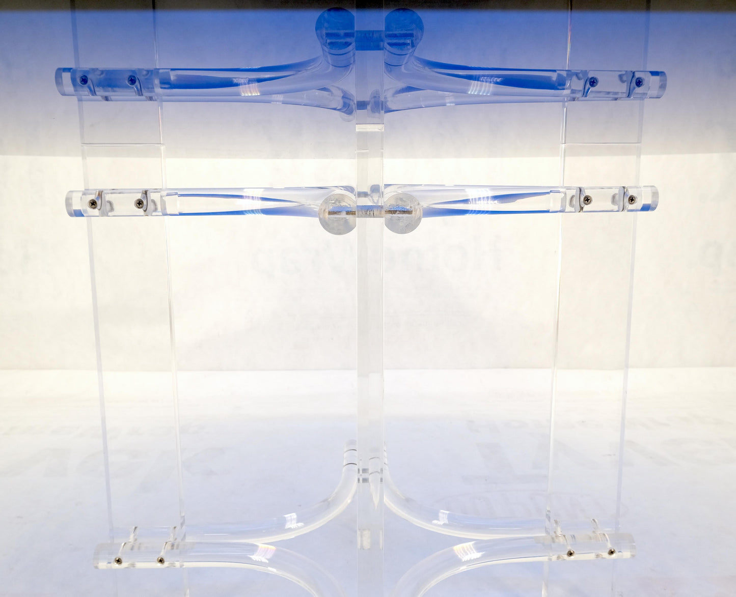 Large Oval Blue Azul Purple Beveled 3/4" Glass Top Dining Table on Lucite Base