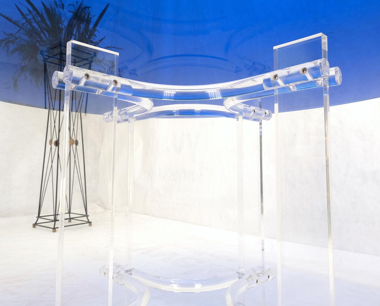 Large Oval Blue Azul Purple Beveled 3/4" Glass Top Dining Table on Lucite Base