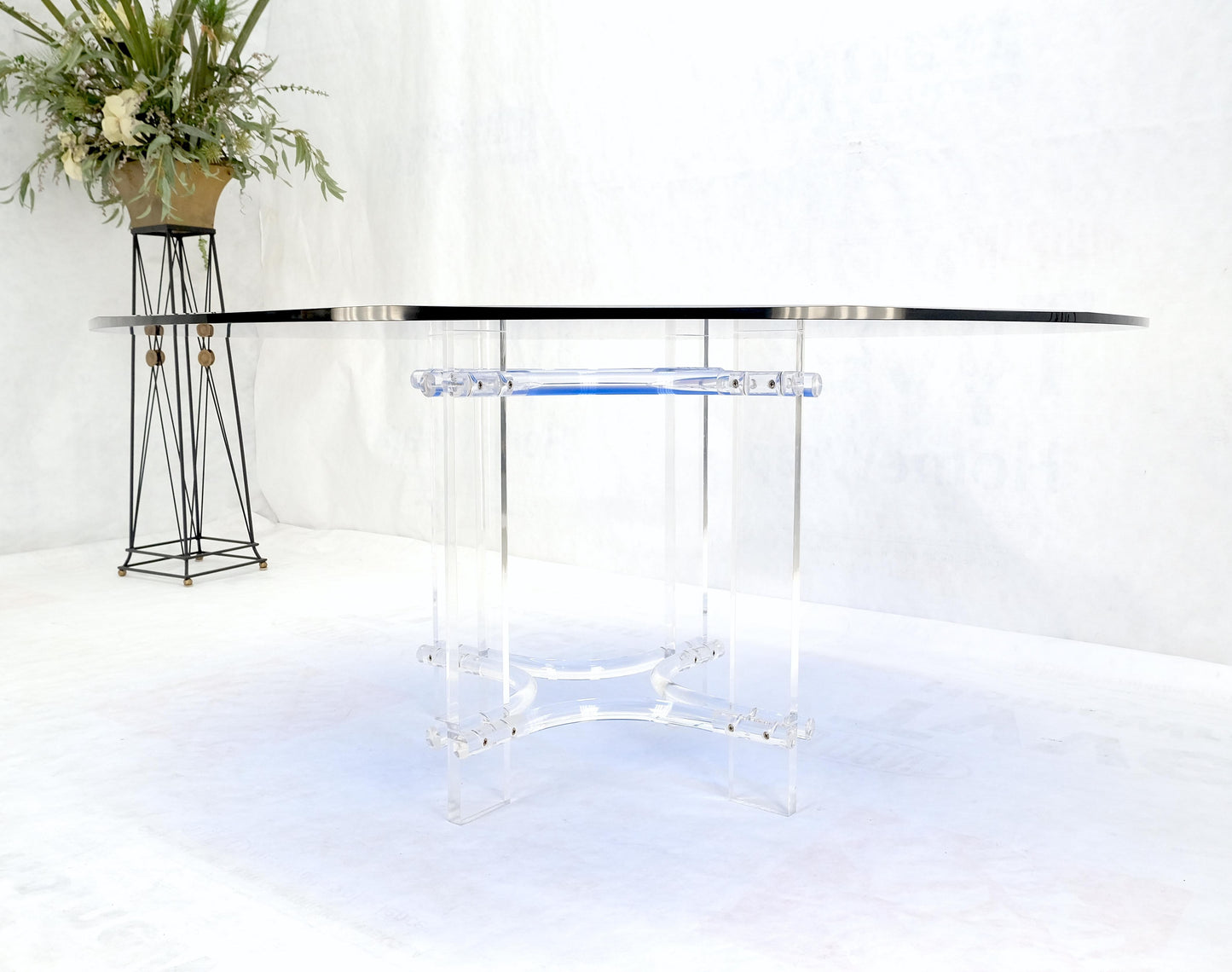 Large Oval Blue Azul Purple Beveled 3/4" Glass Top Dining Table on Lucite Base