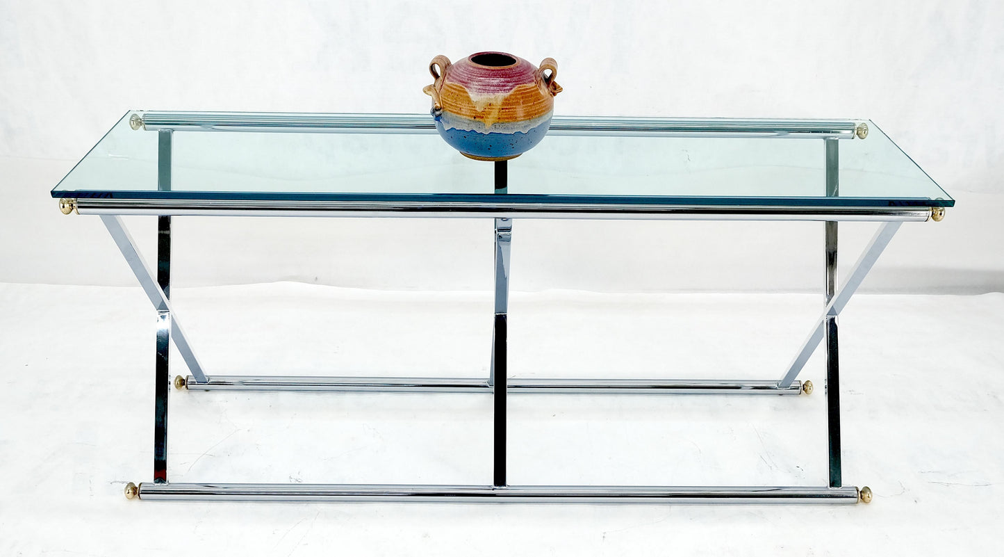 EstablishedLines Chrome X Base Glass Top 67" Long Console Sofa Table Mid Century Modern c1970s