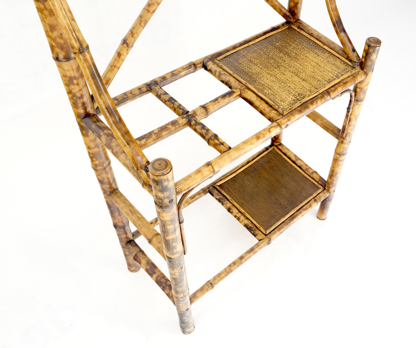 EstablishedLines Antique Burnt Bamboo Coat & Umbrella Rack w/ Mirror Very Decorative c1940s