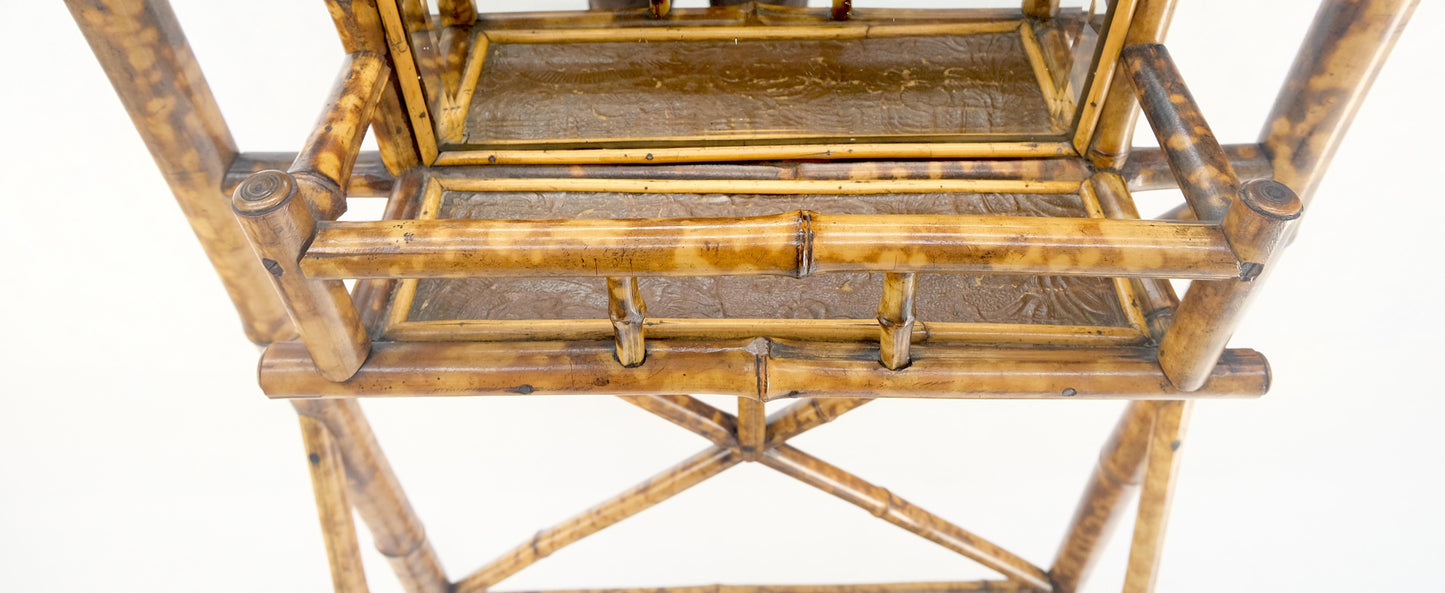 EstablishedLines Antique Burnt Bamboo Coat & Umbrella Rack w/ Mirror Very Decorative c1940s