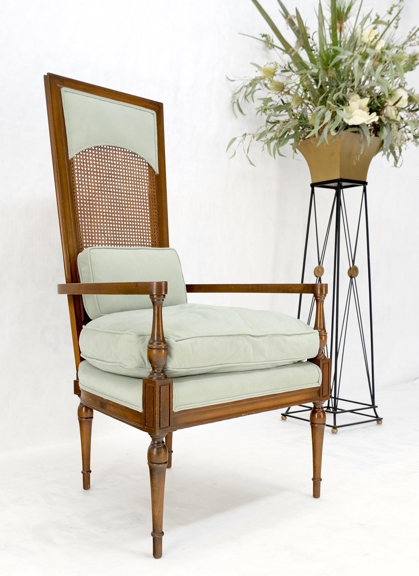 EstablishedLines Tall Cane Back Down Filled Upholstery Seat Cushion Arm Chair Mint!