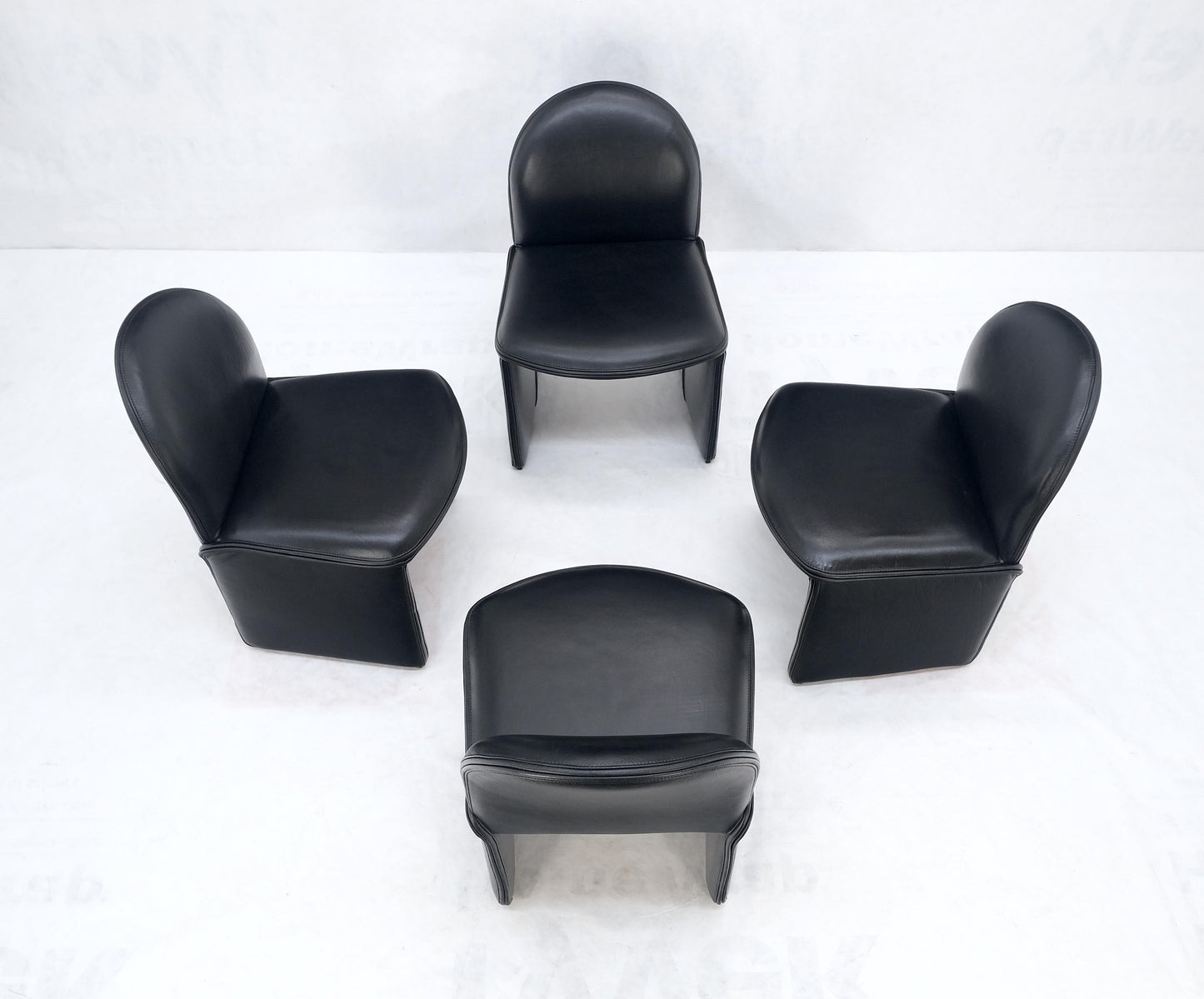 EstablishedLines Set 4 Italian Mid Century Modern Black Leather Dining Chairs Bellini Style MINT!