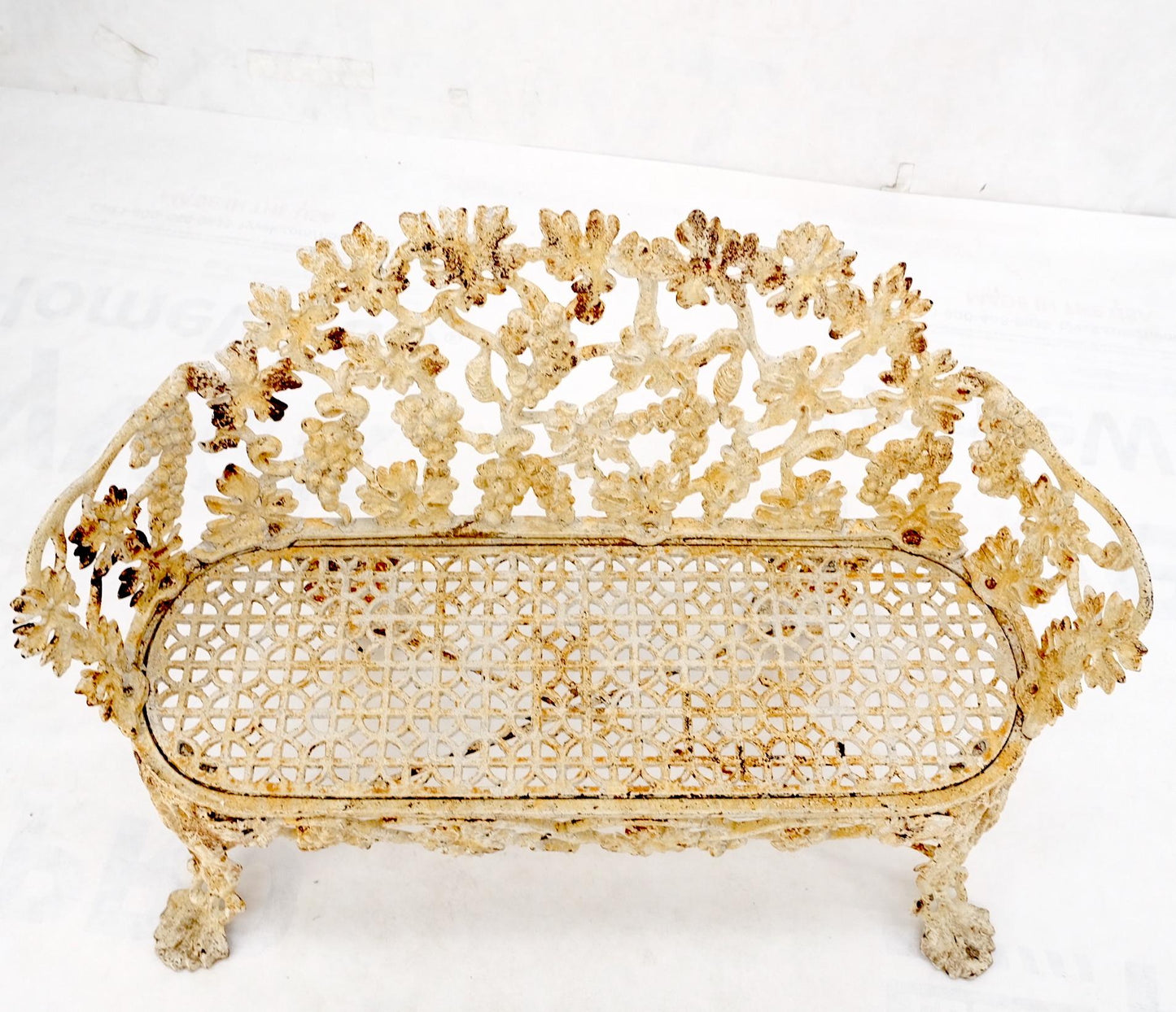 EstablishedLines Heavy Victorian Leaf Cast Iron Small Garden Bench Cast Iron