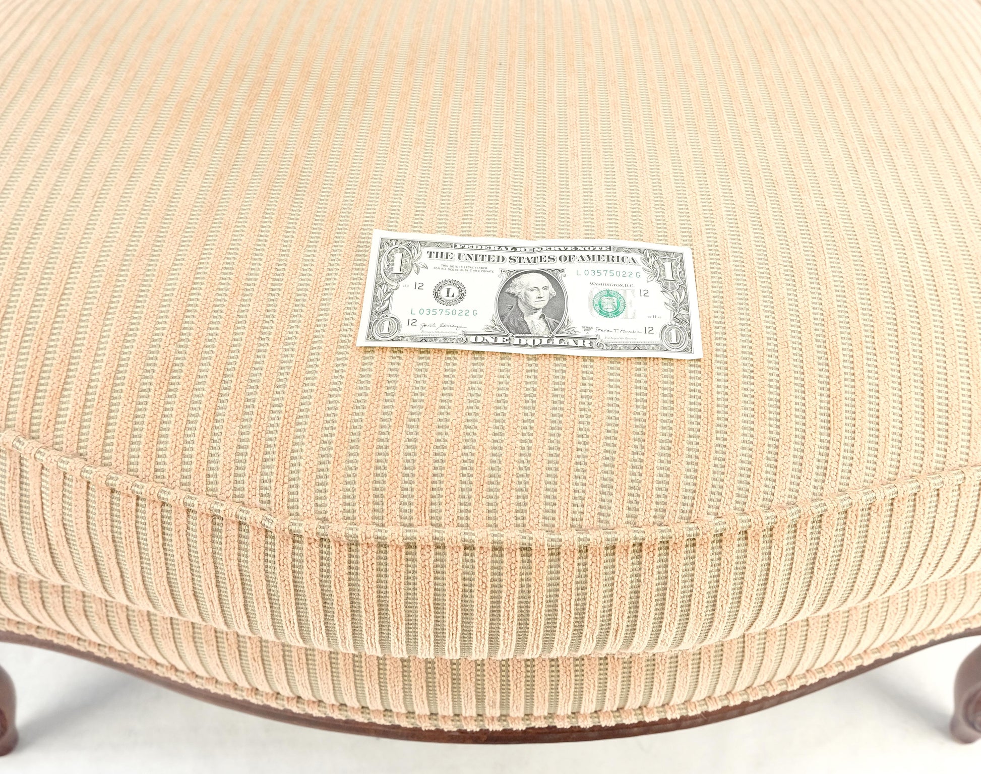 EstablishedLines Wide Carved Walnut Frame Vintage  French Arm Chair w/ Matching Ottoman Chaise