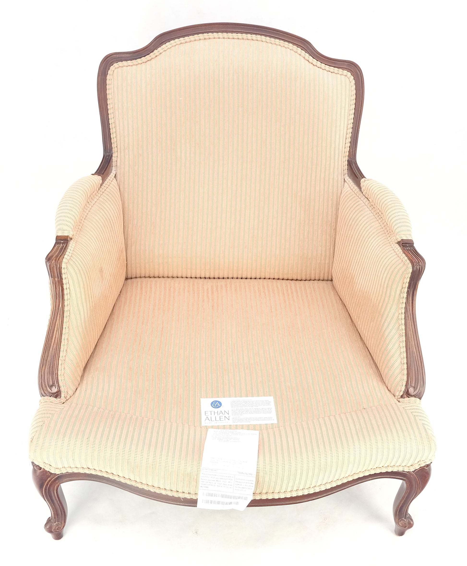 EstablishedLines Wide Carved Walnut Frame Vintage  French Arm Chair w/ Matching Ottoman Chaise