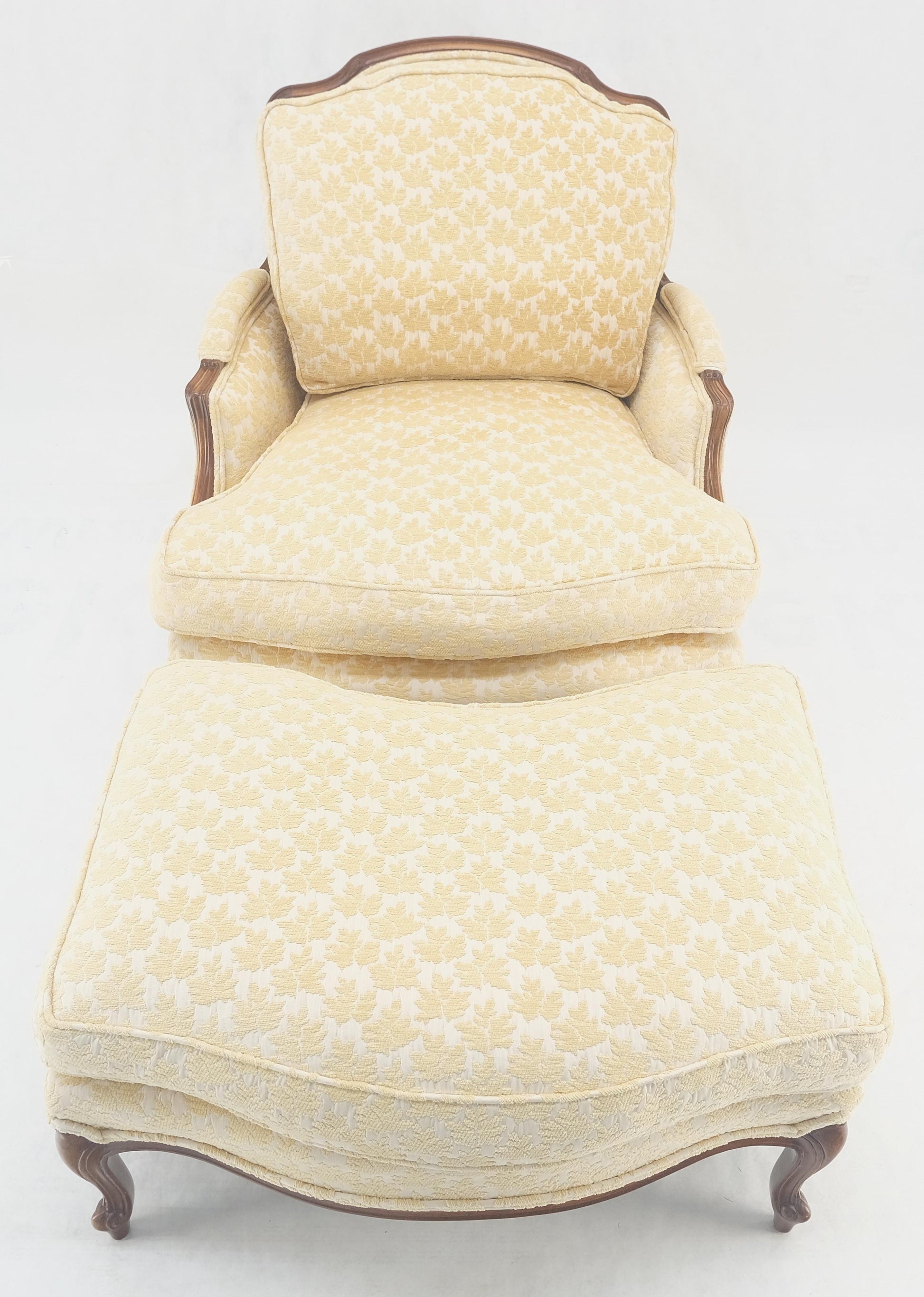 EstablishedLines Wide Carved Walnut Frame French Arm Chair w/ Matching Ottoman Chaise Super Clean