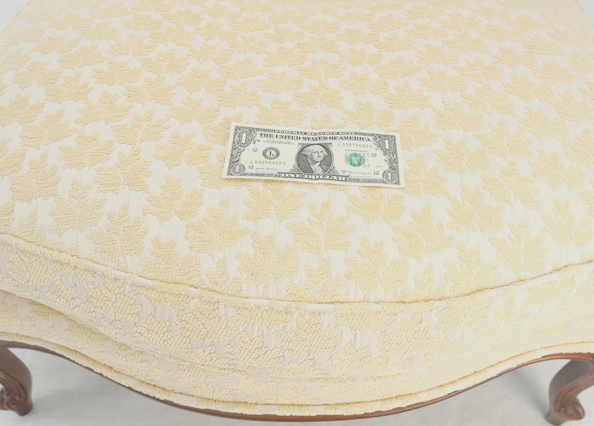 EstablishedLines Wide Carved Walnut Frame French Arm Chair w/ Matching Ottoman Chaise Super Clean