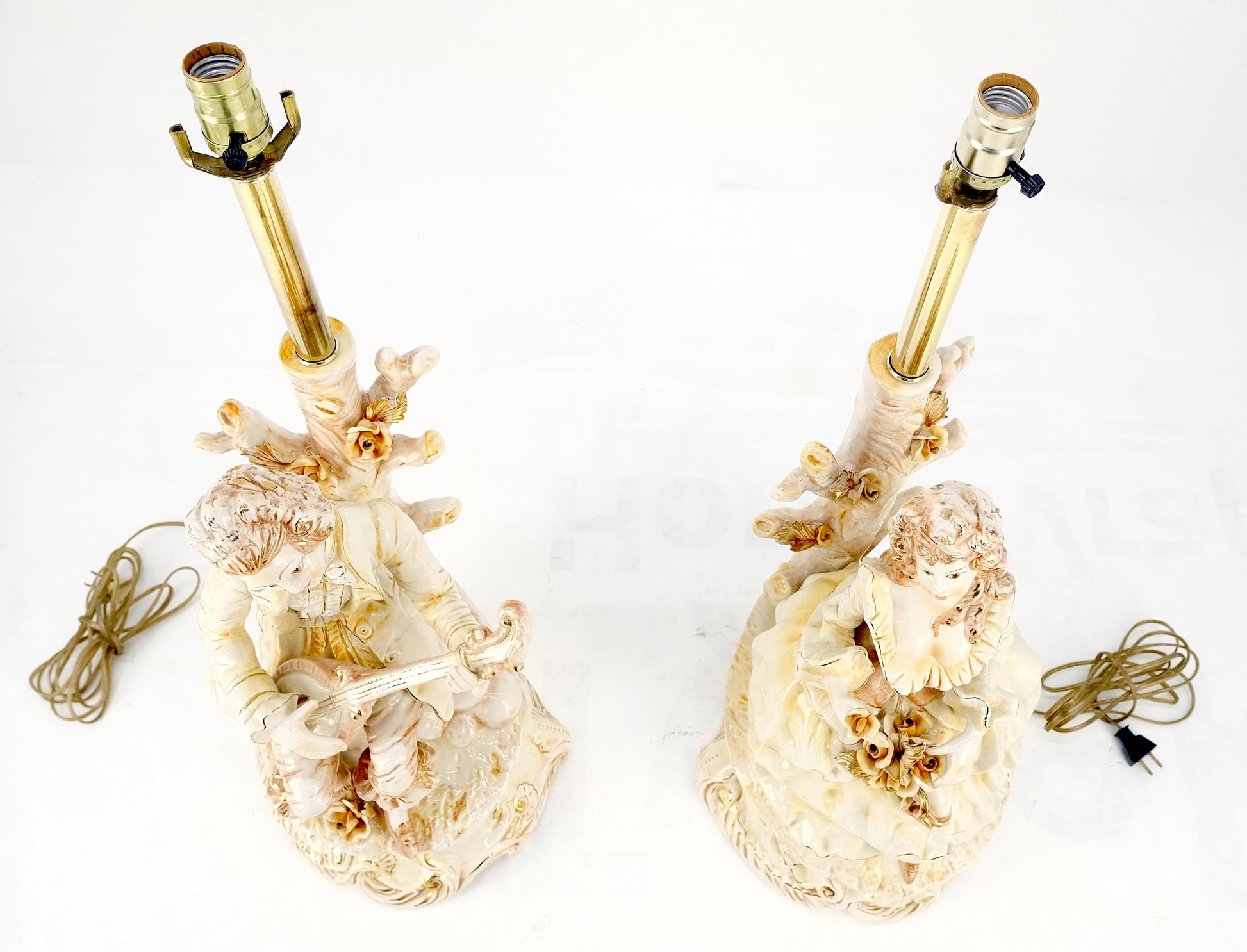 EstablishedLines Pair Large 28"h Porcelain Ceramic Figural Table Lamps Man Woman Playing Guitar