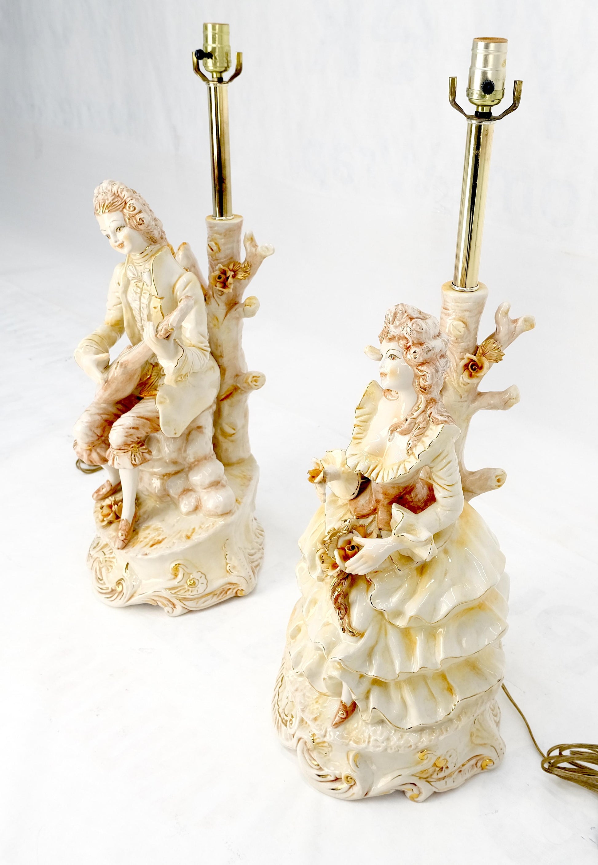 EstablishedLines Pair Large 28"h Porcelain Ceramic Figural Table Lamps Man Woman Playing Guitar
