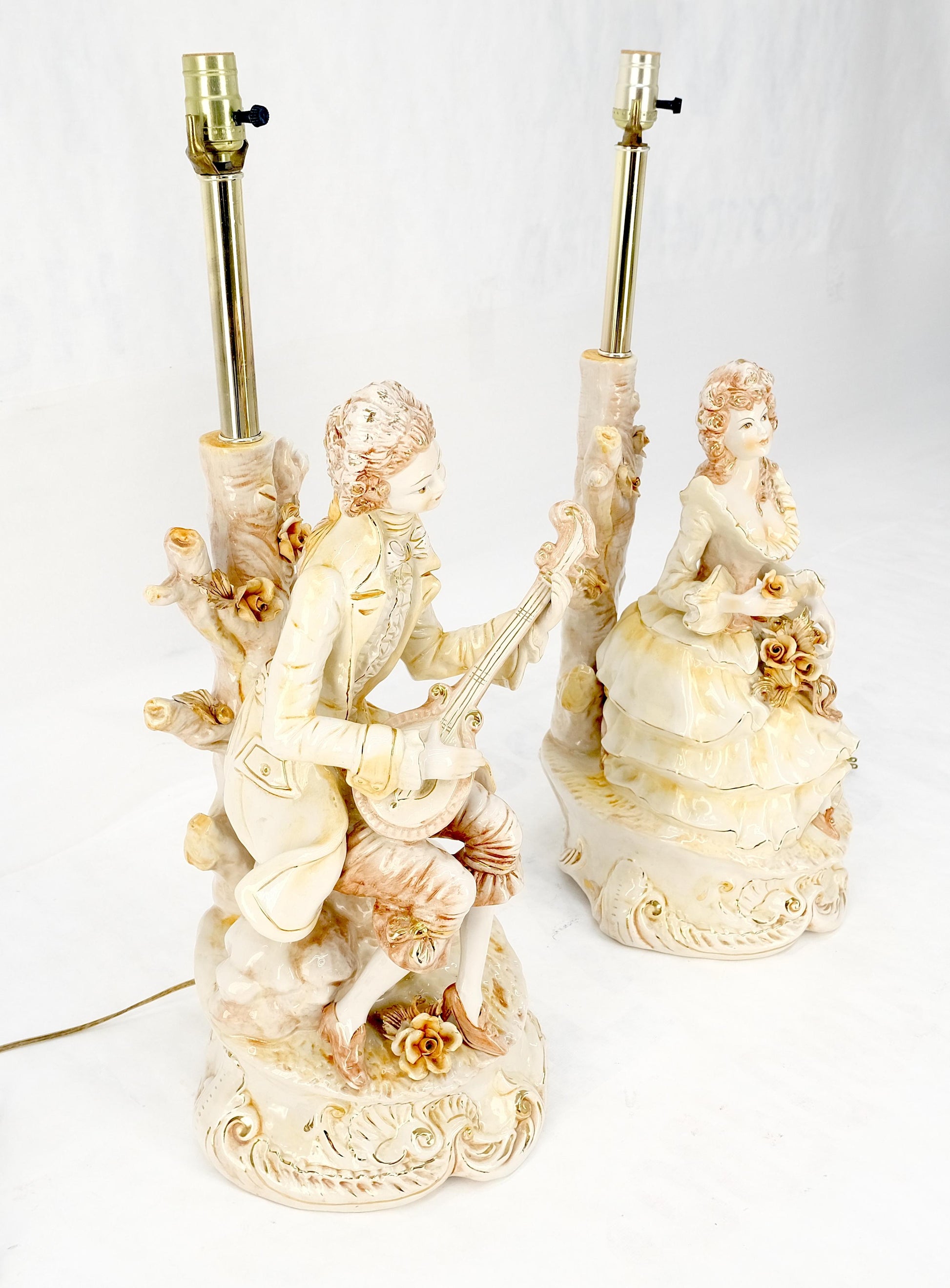 EstablishedLines Pair Large 28"h Porcelain Ceramic Figural Table Lamps Man Woman Playing Guitar