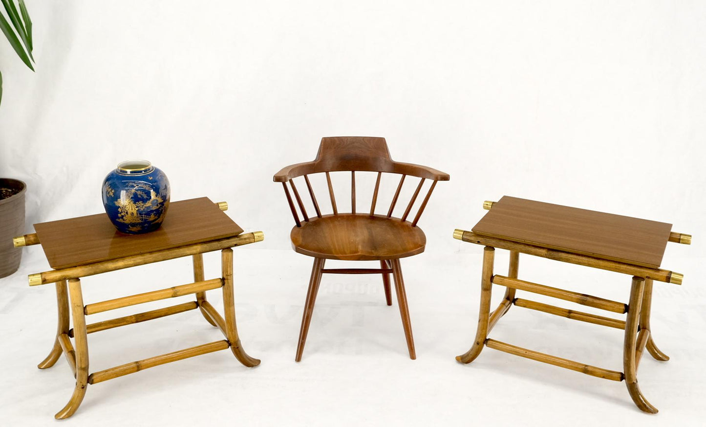 EstablishedLines Pair of Ficks Reed Attributed Reed Bamboo End Side Tabled Stands Mid-Century