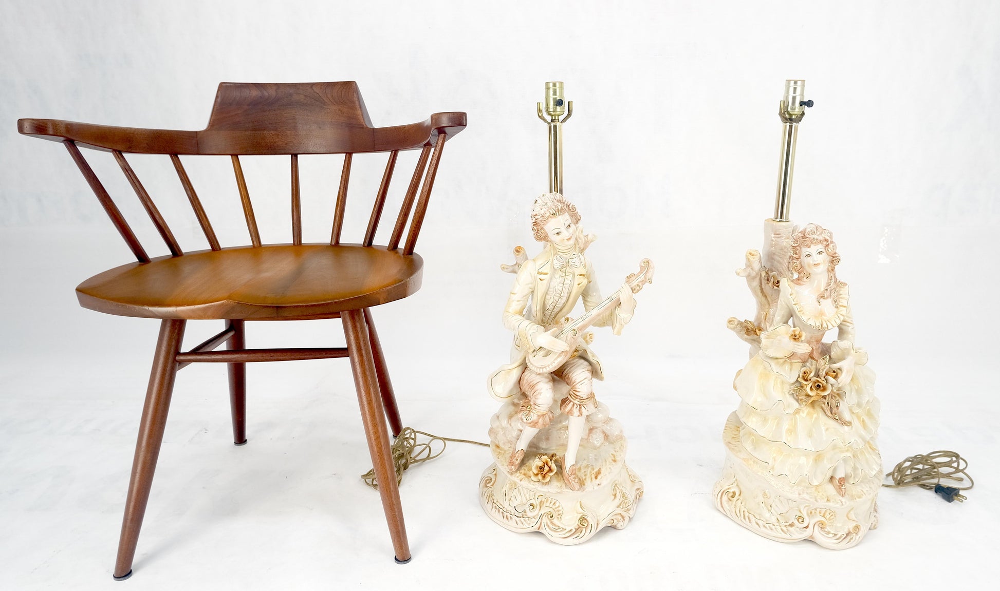 EstablishedLines Pair Large 28"h Porcelain Ceramic Figural Table Lamps Man Woman Playing Guitar