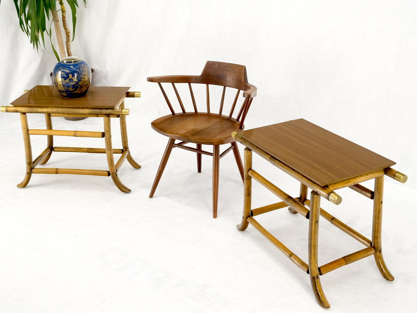 EstablishedLines Pair of Ficks Reed Attributed Reed Bamboo End Side Tabled Stands Mid-Century