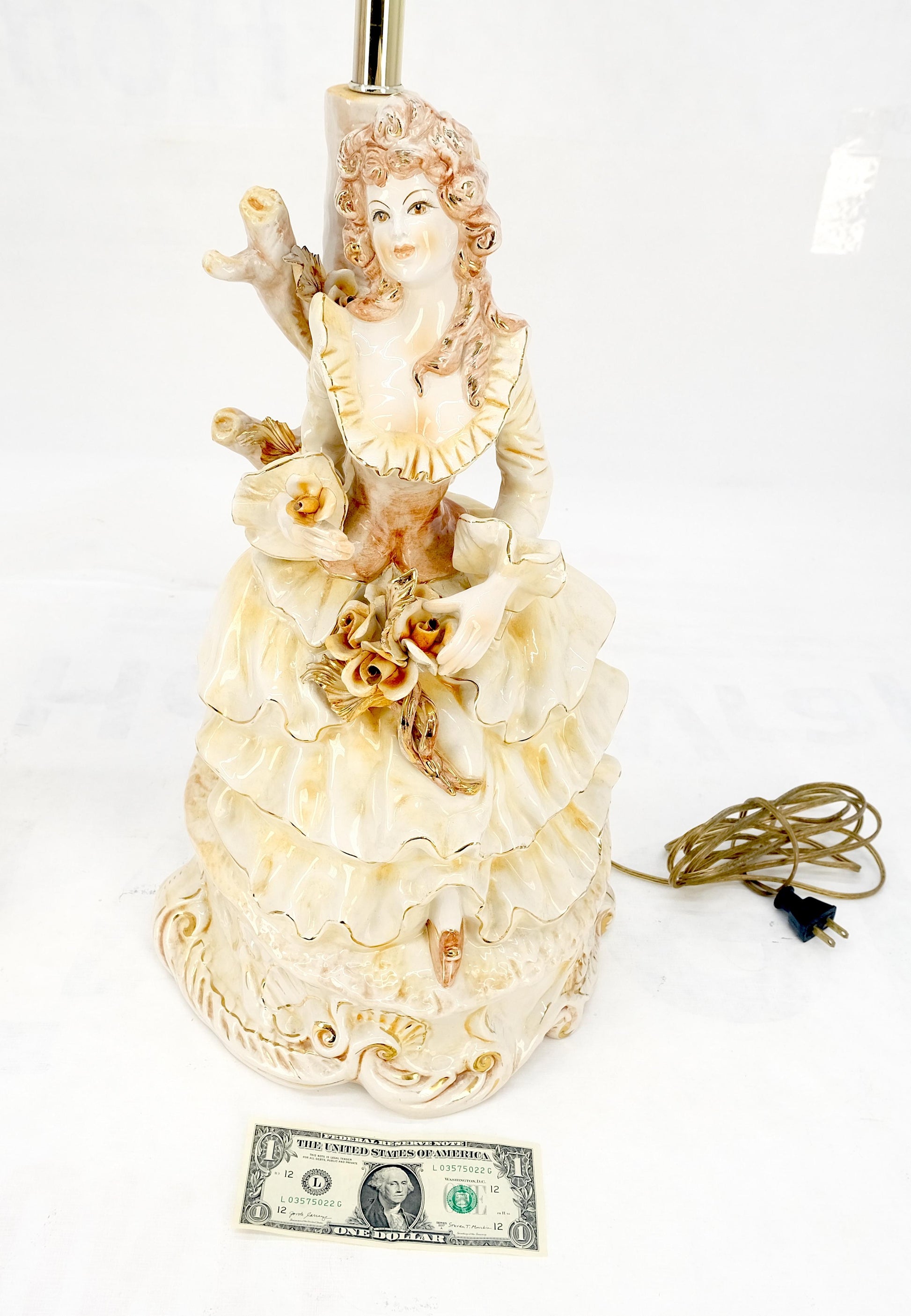 EstablishedLines Pair Large 28"h Porcelain Ceramic Figural Table Lamps Man Woman Playing Guitar