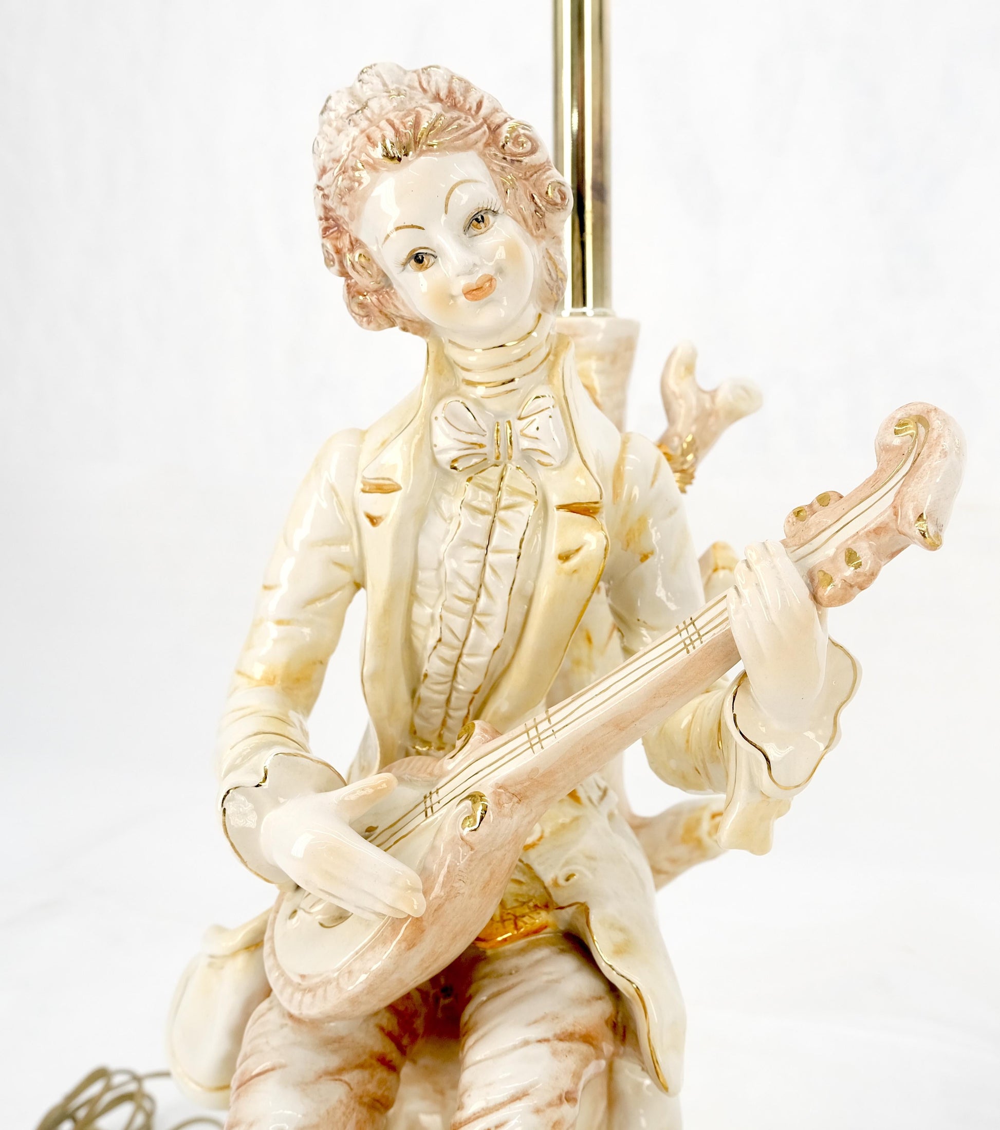 EstablishedLines Pair Large 28"h Porcelain Ceramic Figural Table Lamps Man Woman Playing Guitar