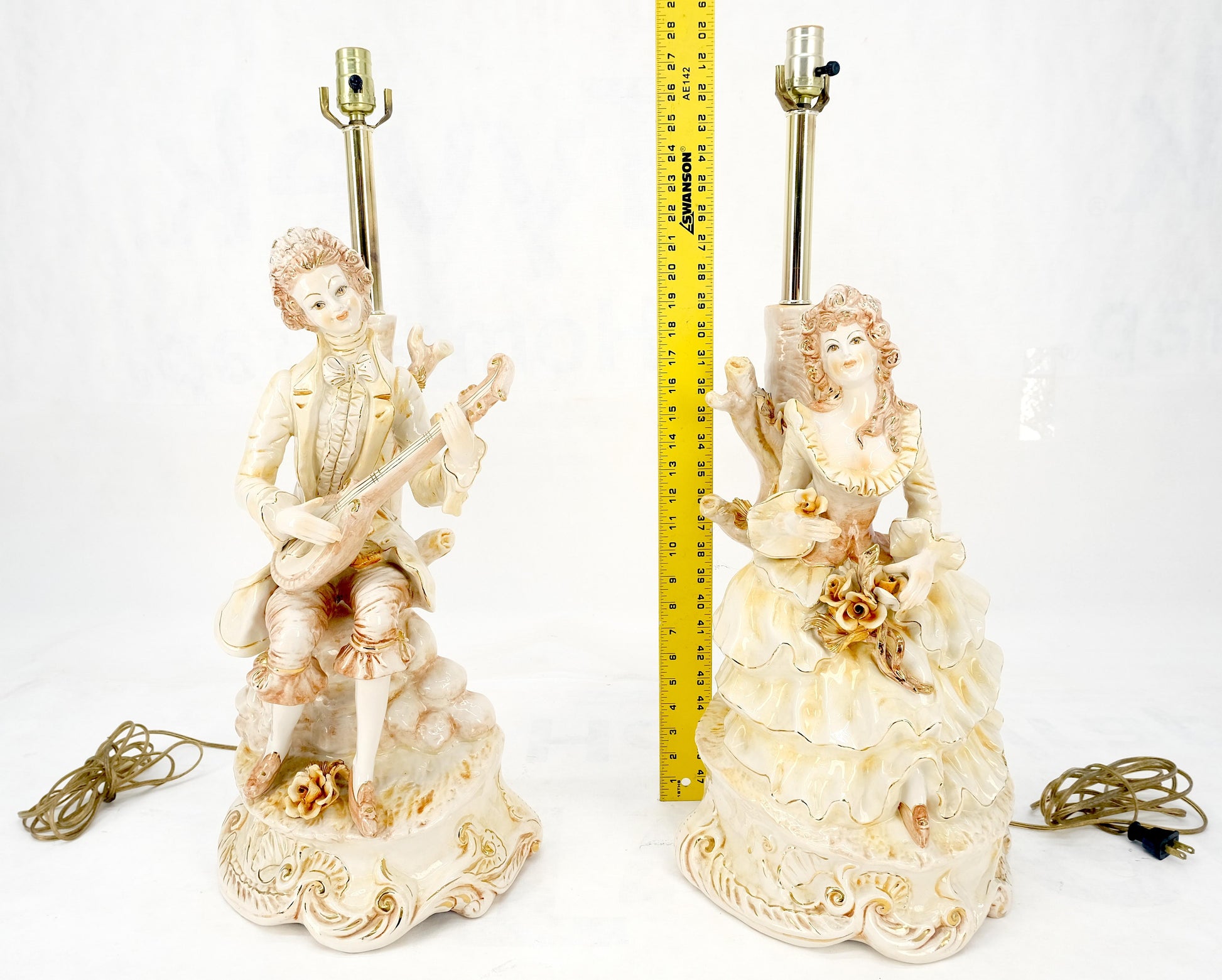 EstablishedLines Pair Large 28"h Porcelain Ceramic Figural Table Lamps Man Woman Playing Guitar