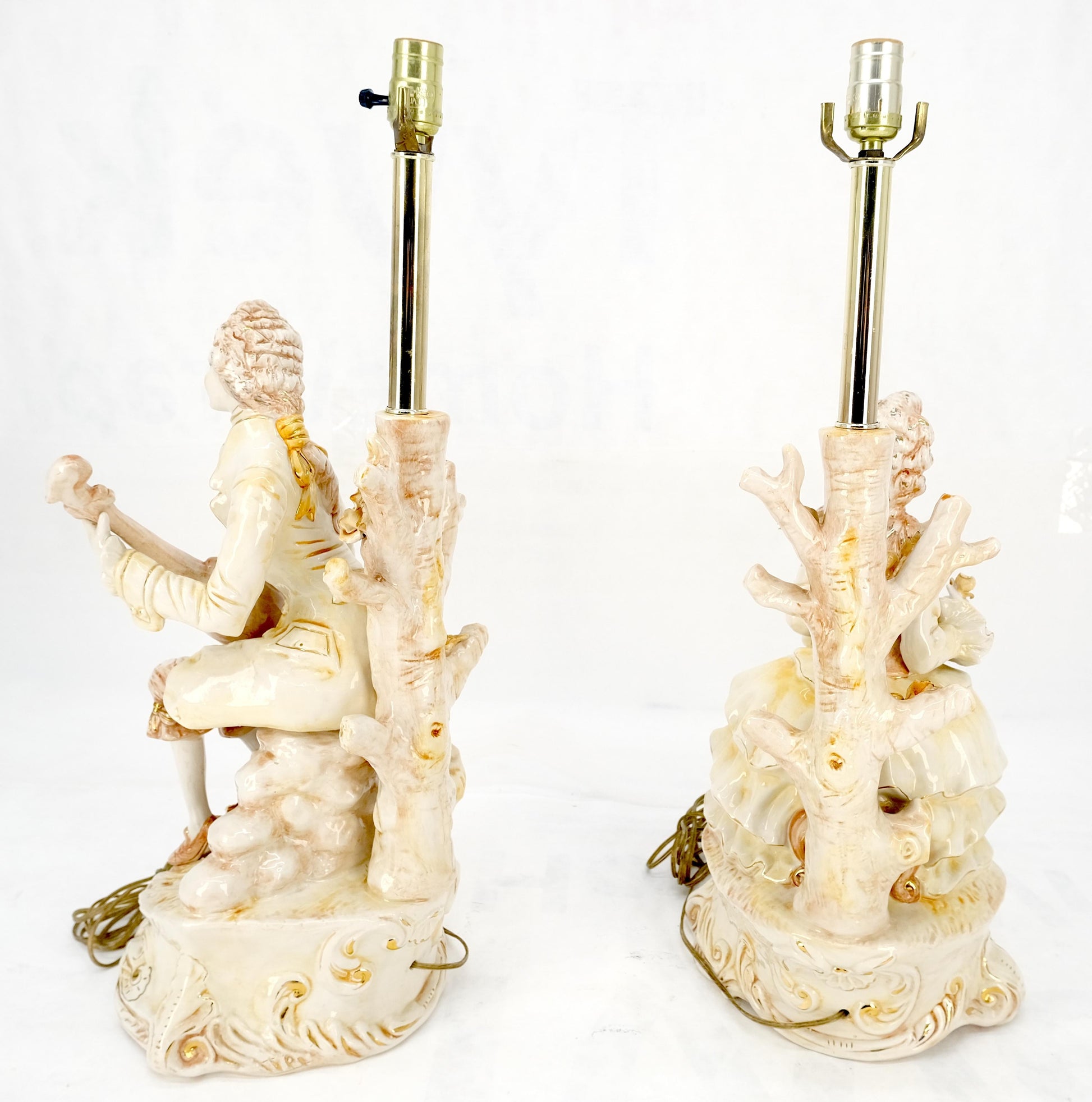 EstablishedLines Pair Large 28"h Porcelain Ceramic Figural Table Lamps Man Woman Playing Guitar