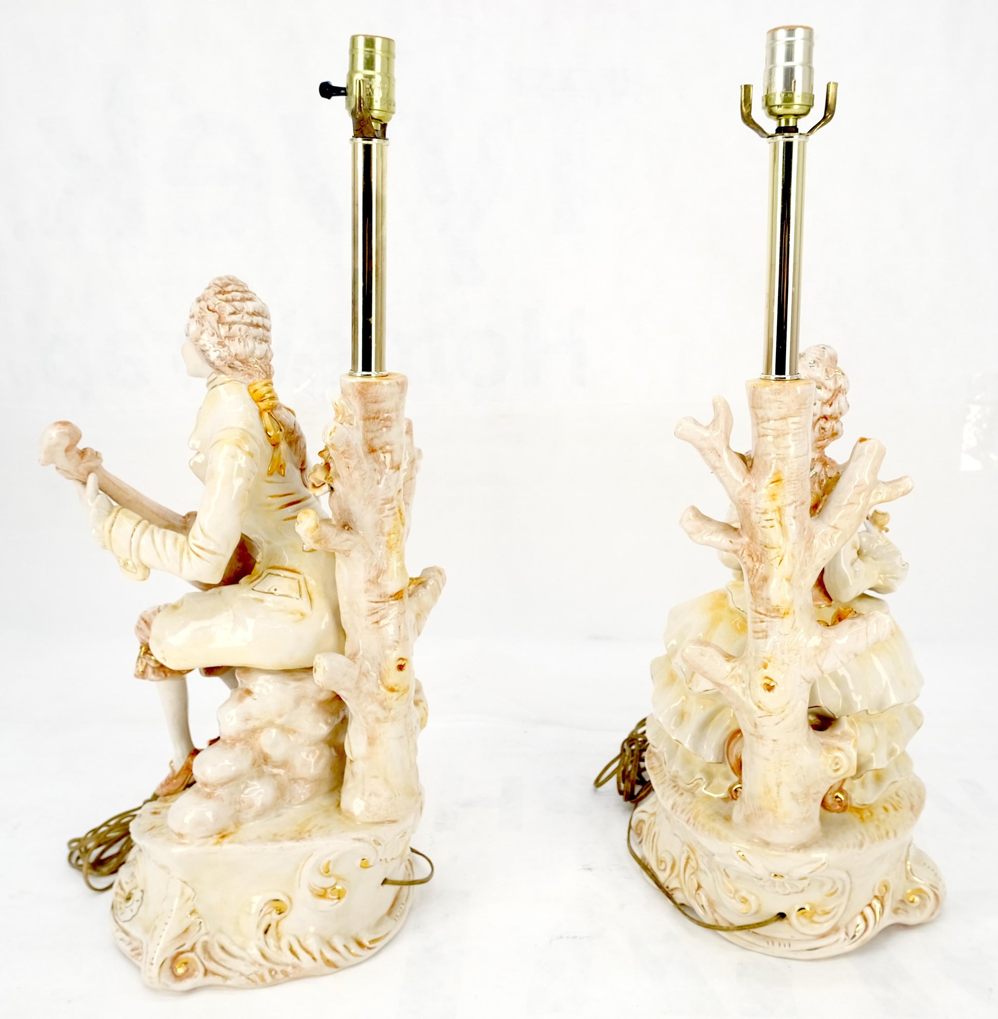 EstablishedLines Pair Large 28"h Porcelain Ceramic Figural Table Lamps Man Woman Playing Guitar