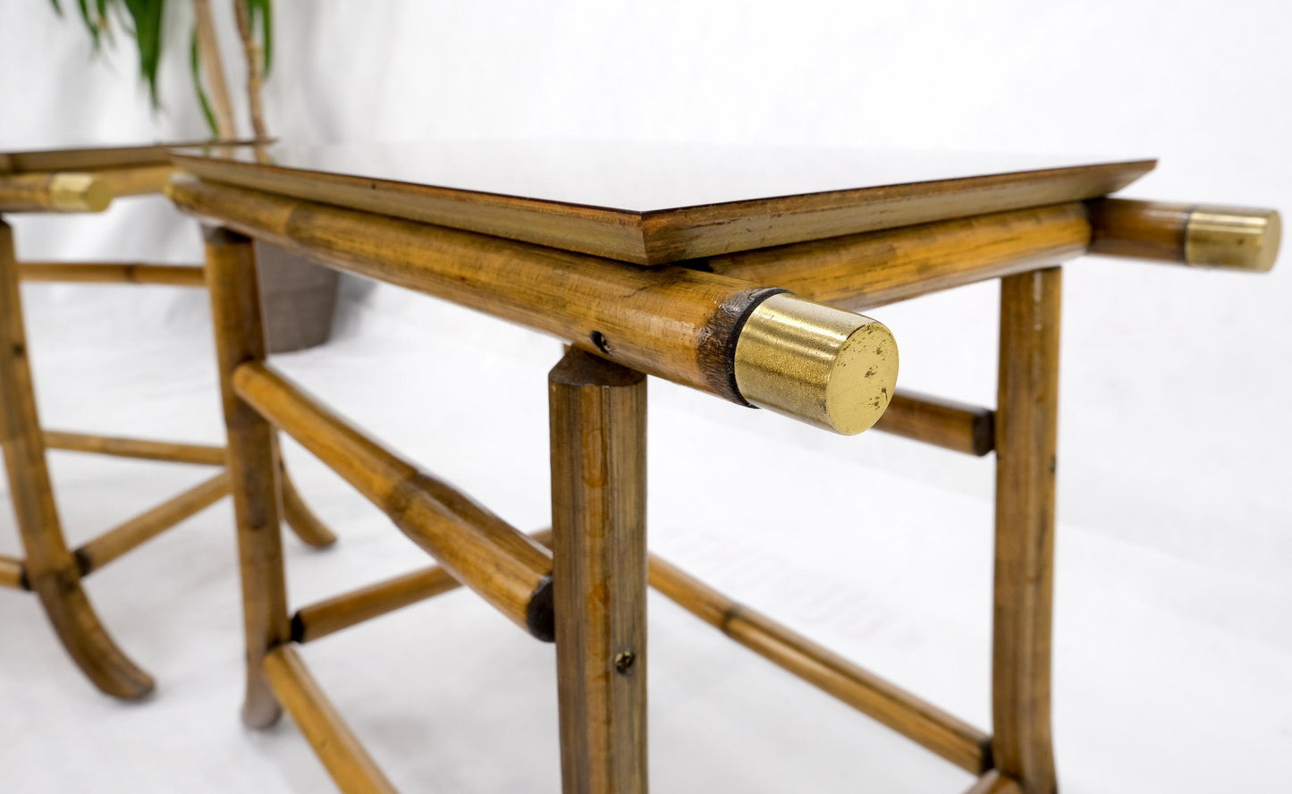EstablishedLines Pair of Ficks Reed Attributed Reed Bamboo End Side Tabled Stands Mid-Century