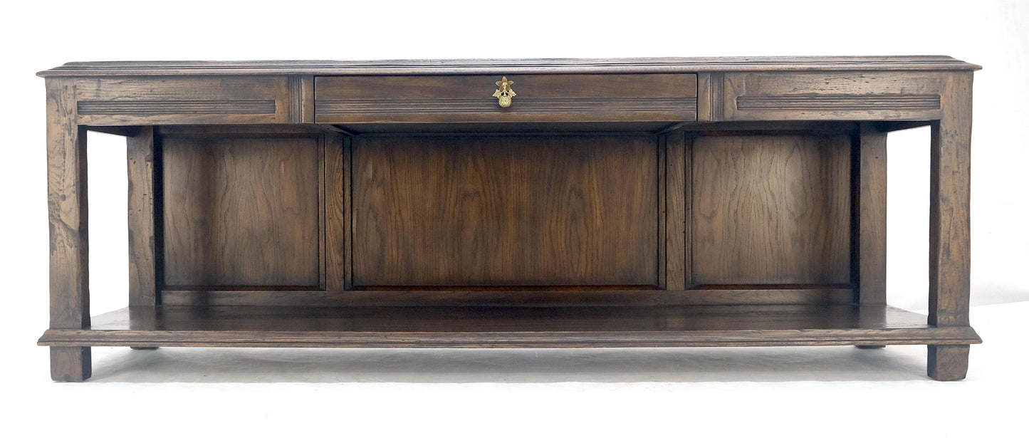 EstablishedLines Finished Back Solid Oak c1970s 78" Long One Drawer Console Sofa Table MINT