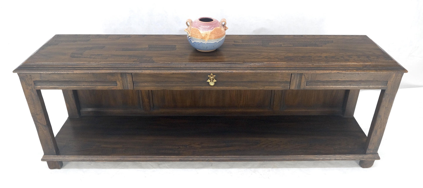 EstablishedLines Finished Back Solid Oak c1970s 78" Long One Drawer Console Sofa Table MINT