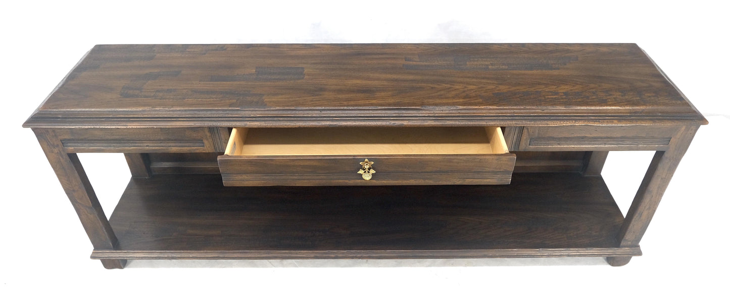 EstablishedLines Finished Back Solid Oak c1970s 78" Long One Drawer Console Sofa Table MINT
