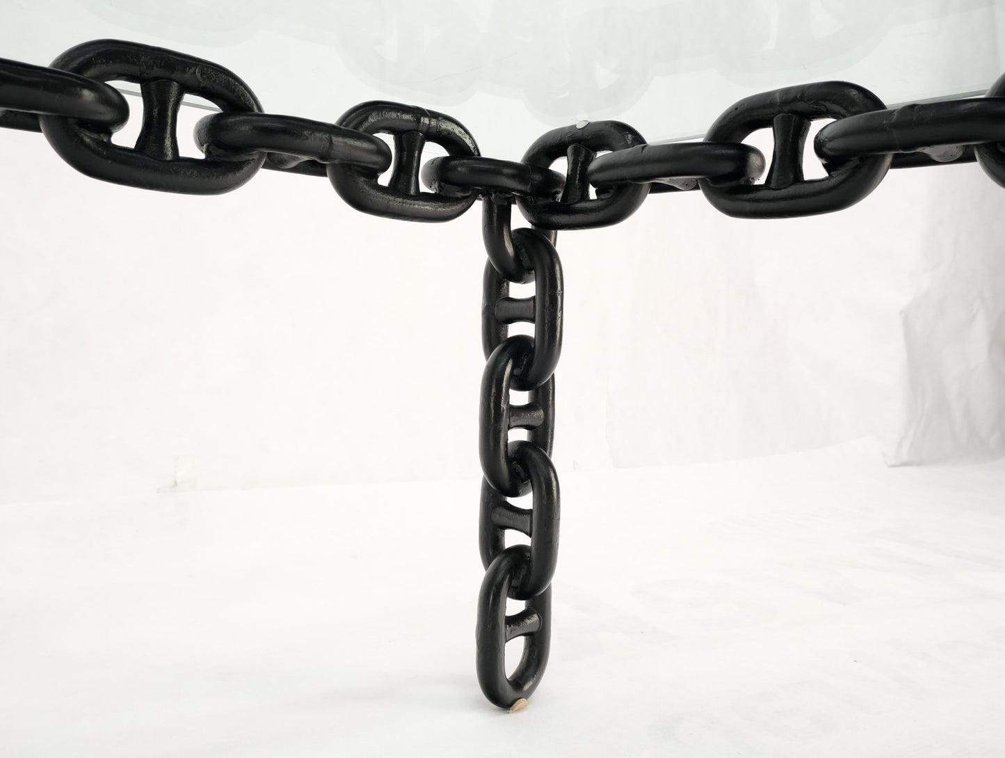 EstablishedLines Large Oversize Fused Marine Chain Base Rectangle Coffee Table Thick Glass Top