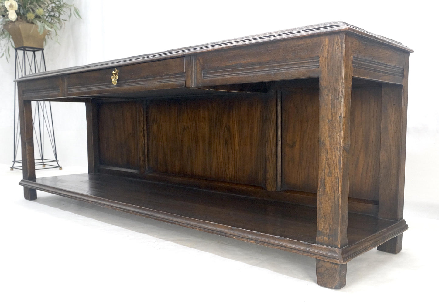 EstablishedLines Finished Back Solid Oak c1970s 78" Long One Drawer Console Sofa Table MINT