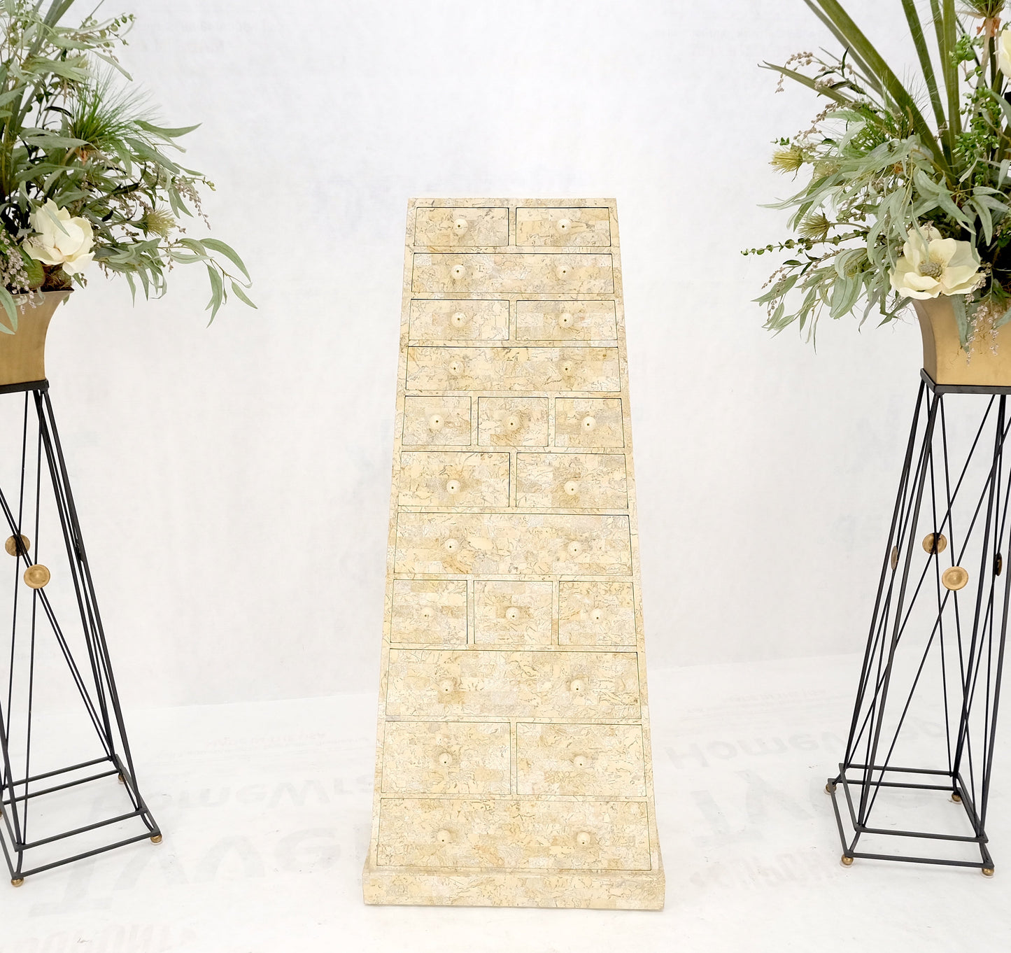 EstablishedLines Pyramid Shape Tessellated Stone Marble Ball Pulls High Chest Dresser Drawer MINT