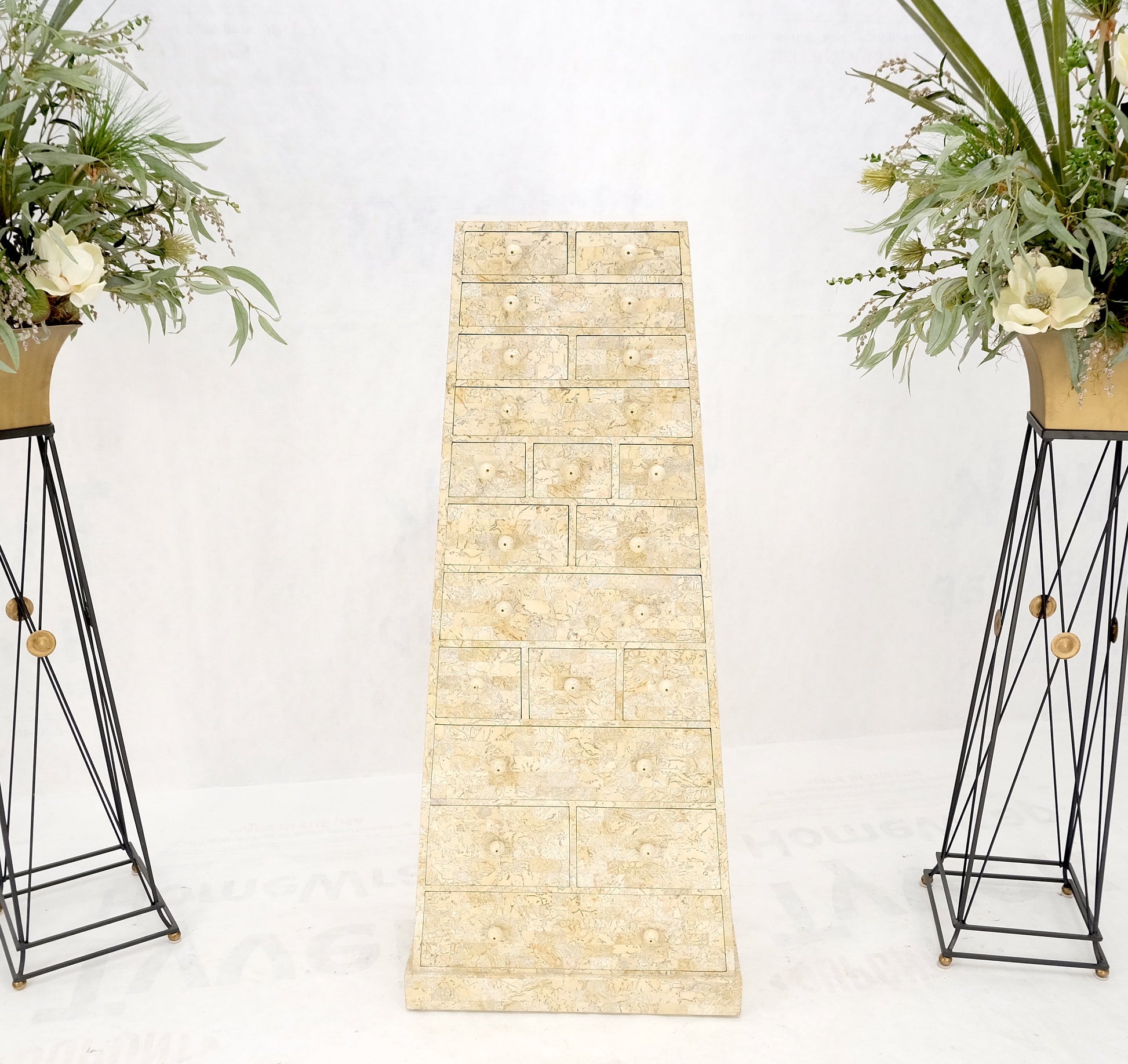 EstablishedLines Pyramid Shape Tessellated Stone Marble Ball Pulls High Chest Dresser Drawer MINT