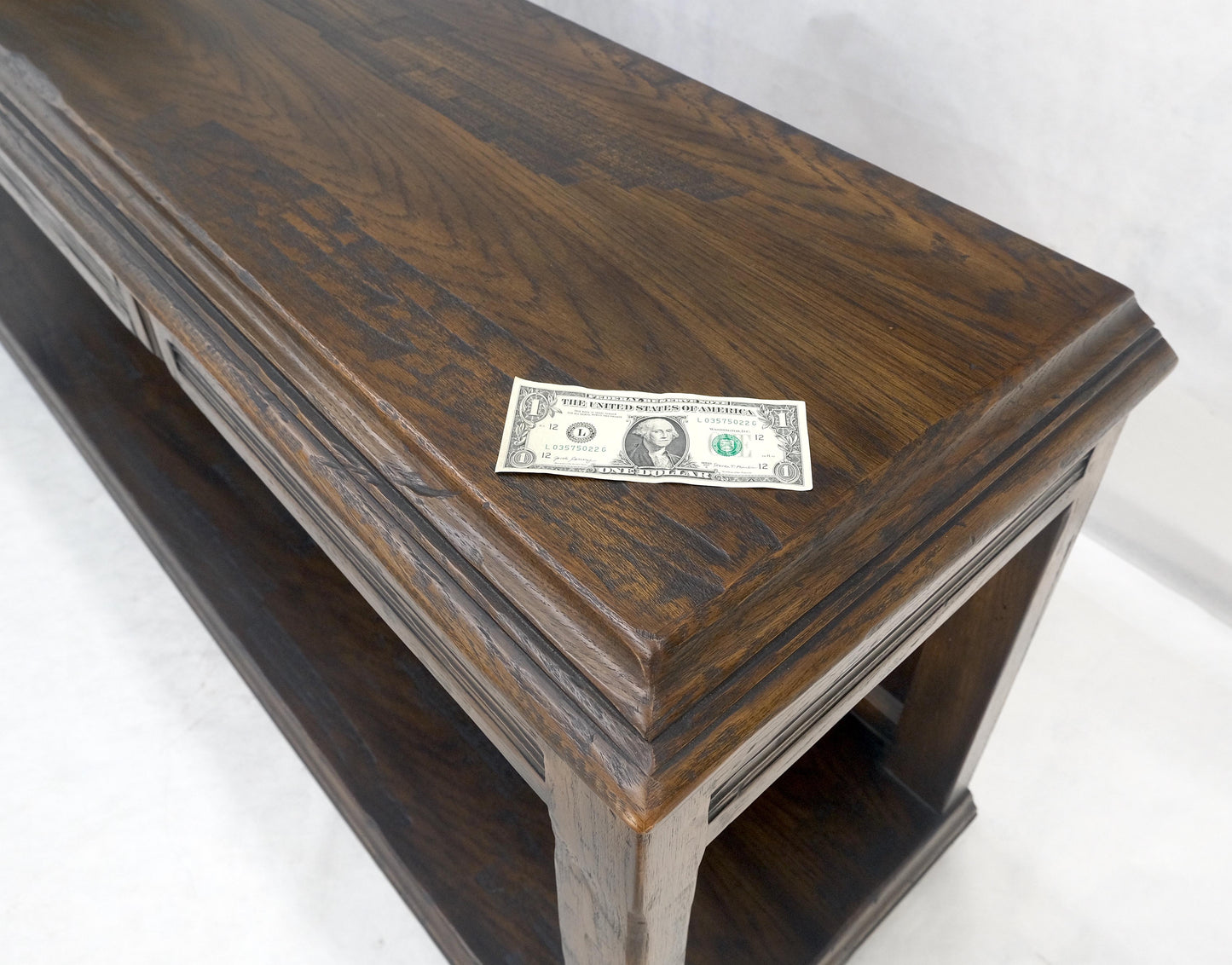 EstablishedLines Finished Back Solid Oak c1970s 78" Long One Drawer Console Sofa Table MINT