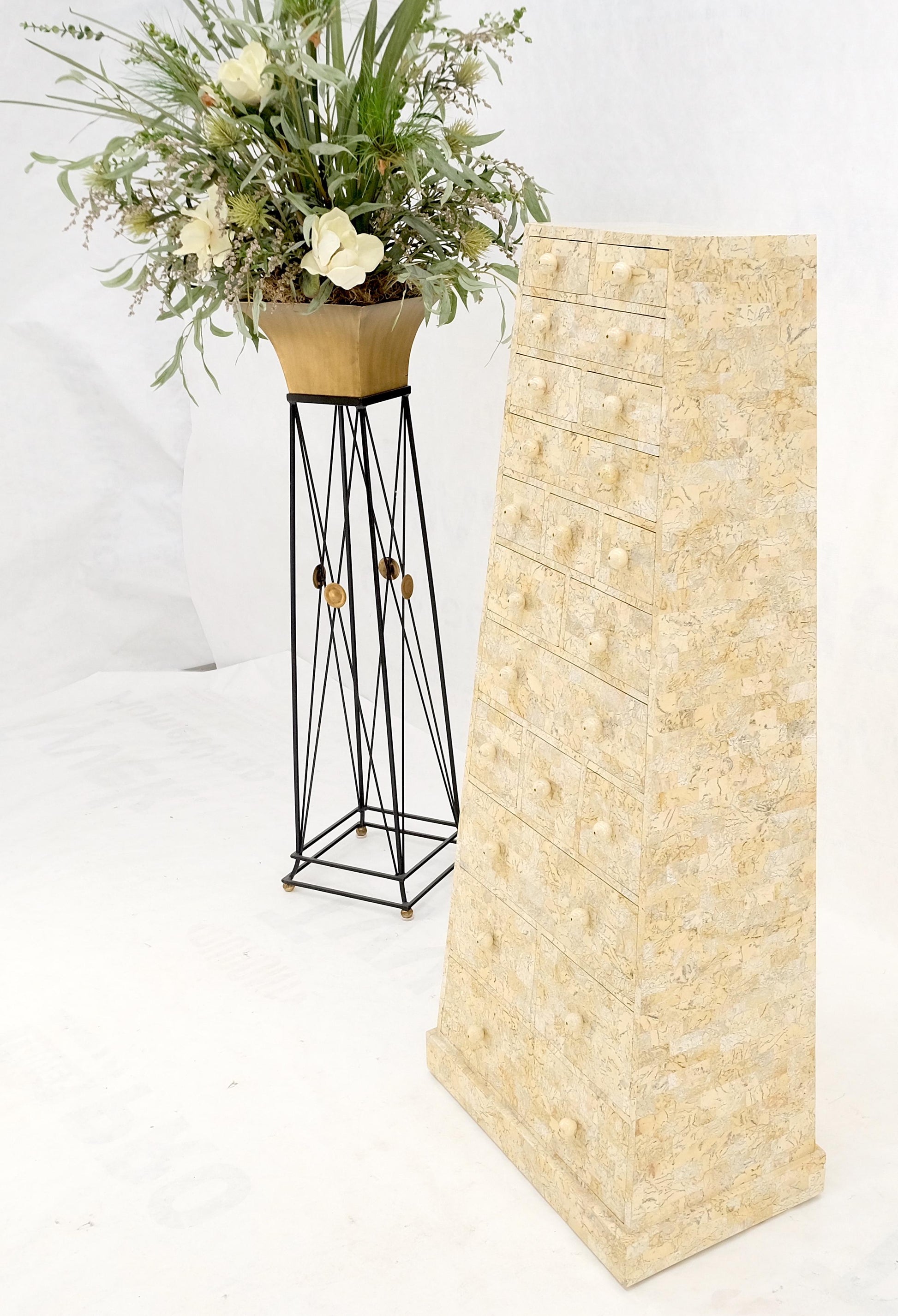 EstablishedLines Pyramid Shape Tessellated Stone Marble Ball Pulls High Chest Dresser Drawer MINT