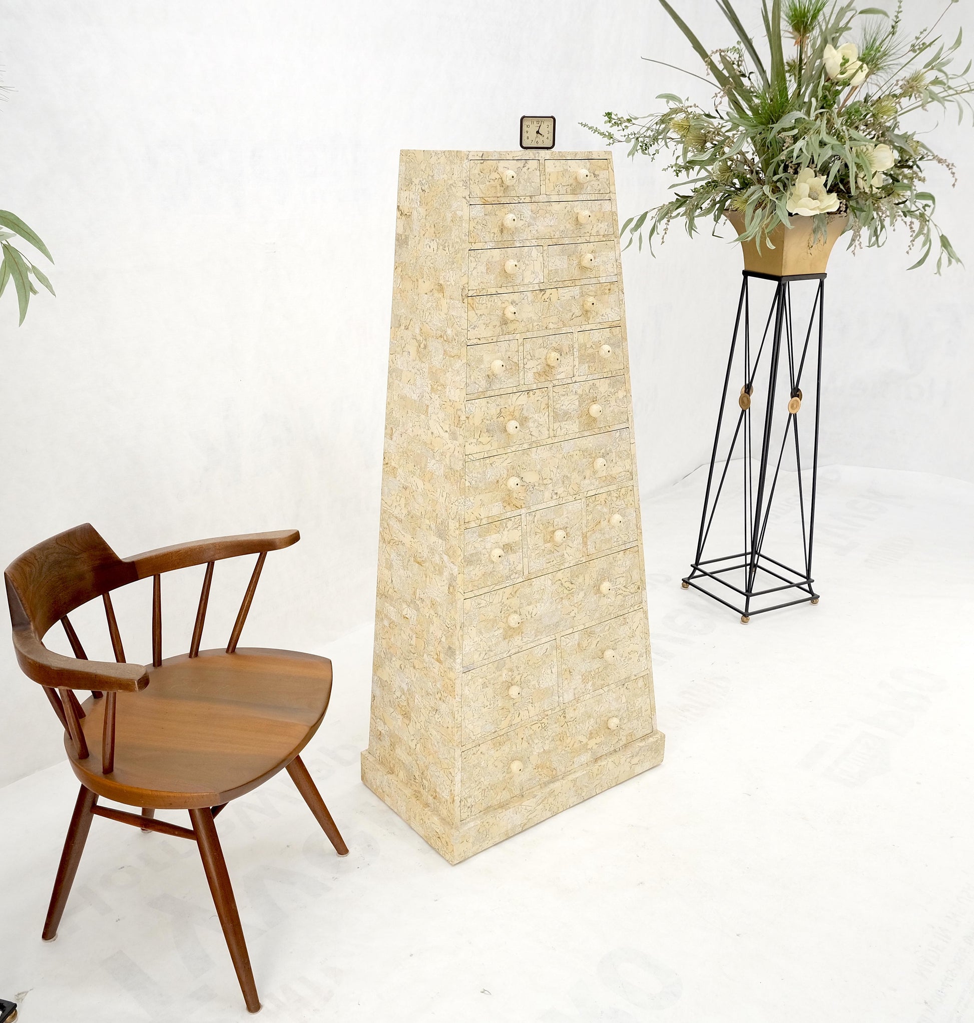 EstablishedLines Pyramid Shape Tessellated Stone Marble Ball Pulls High Chest Dresser Drawer MINT