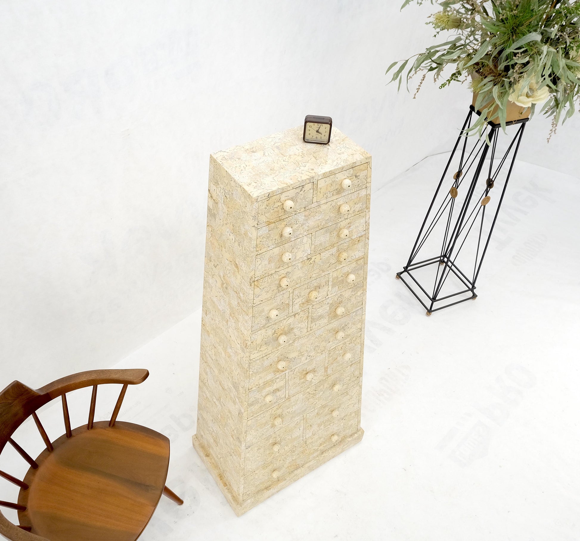 EstablishedLines Pyramid Shape Tessellated Stone Marble Ball Pulls High Chest Dresser Drawer MINT