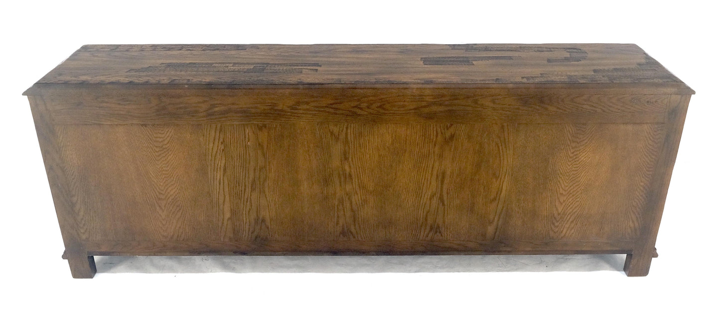 EstablishedLines Finished Back Solid Oak c1970s 78" Long One Drawer Console Sofa Table MINT