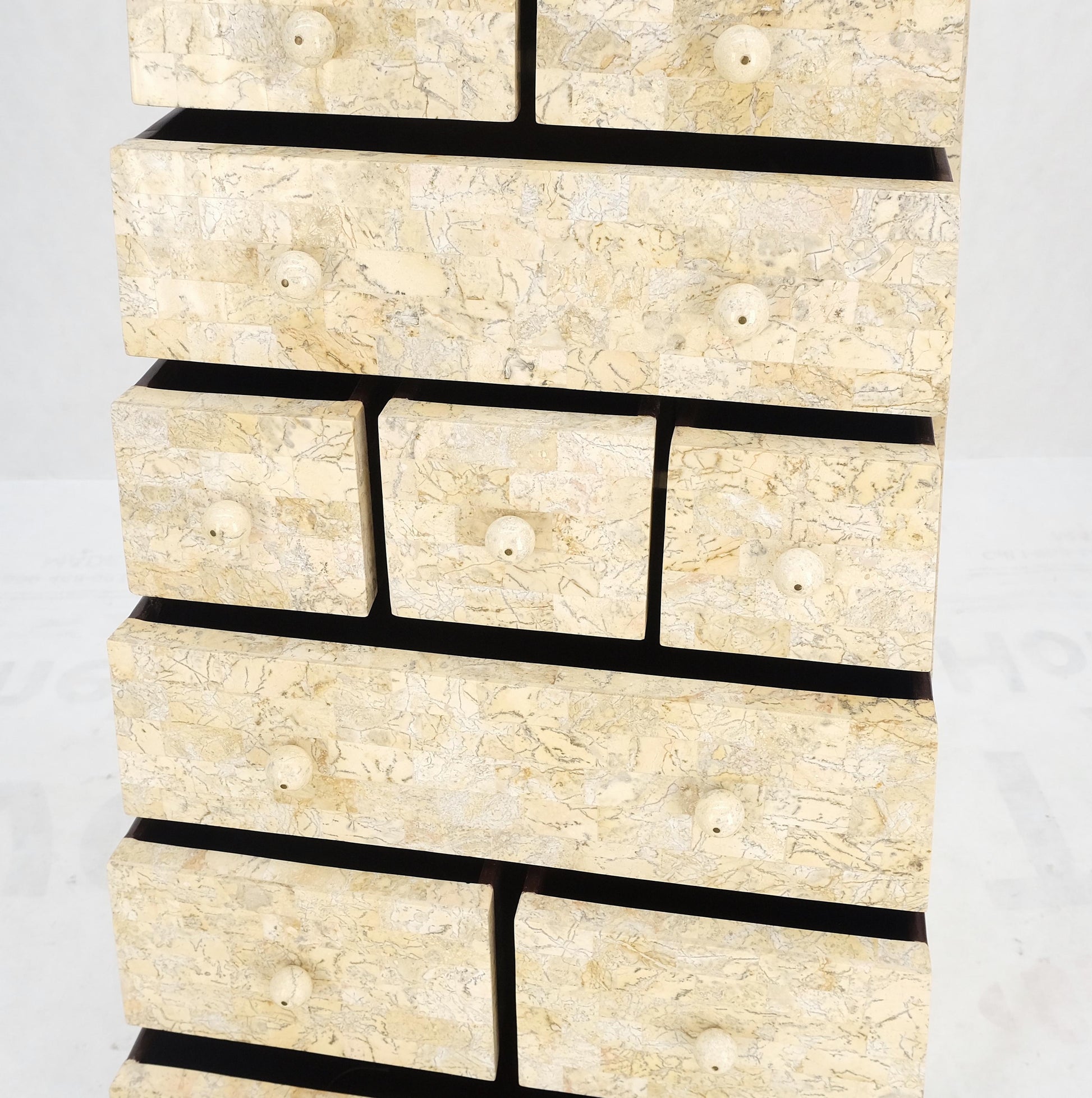 EstablishedLines Pyramid Shape Tessellated Stone Marble Ball Pulls High Chest Dresser Drawer MINT