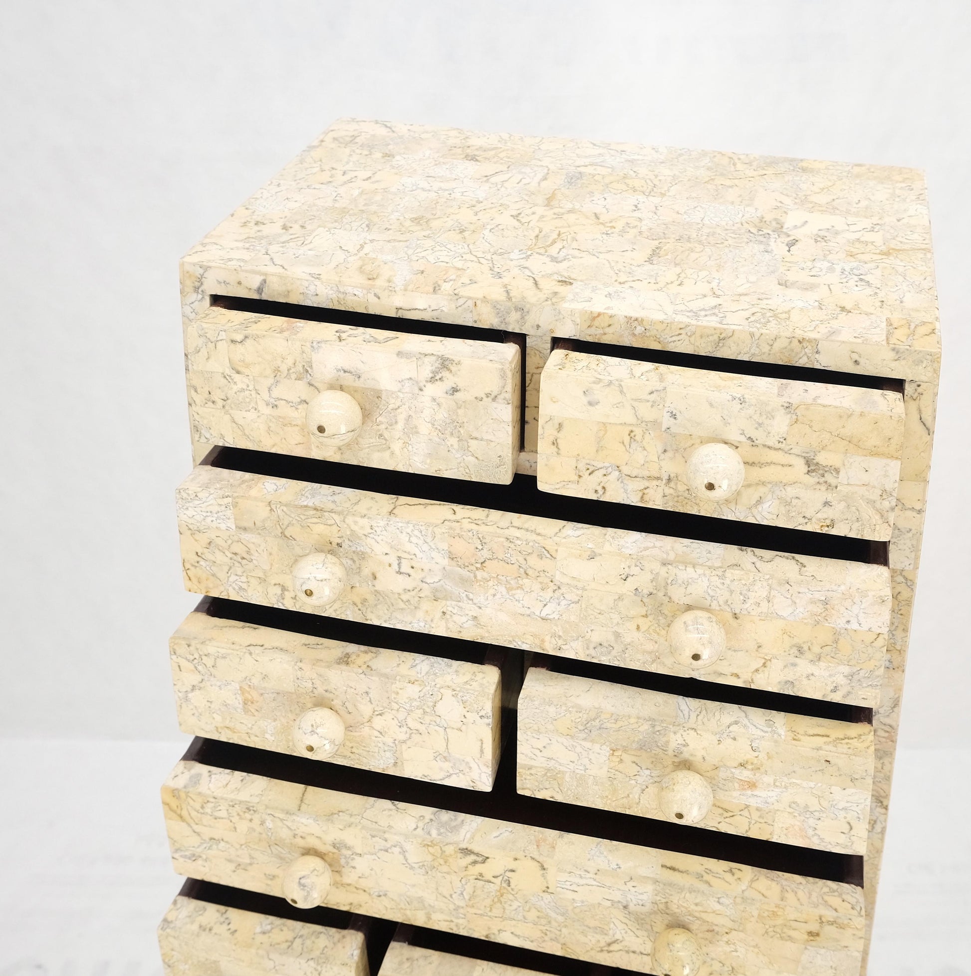 EstablishedLines Pyramid Shape Tessellated Stone Marble Ball Pulls High Chest Dresser Drawer MINT