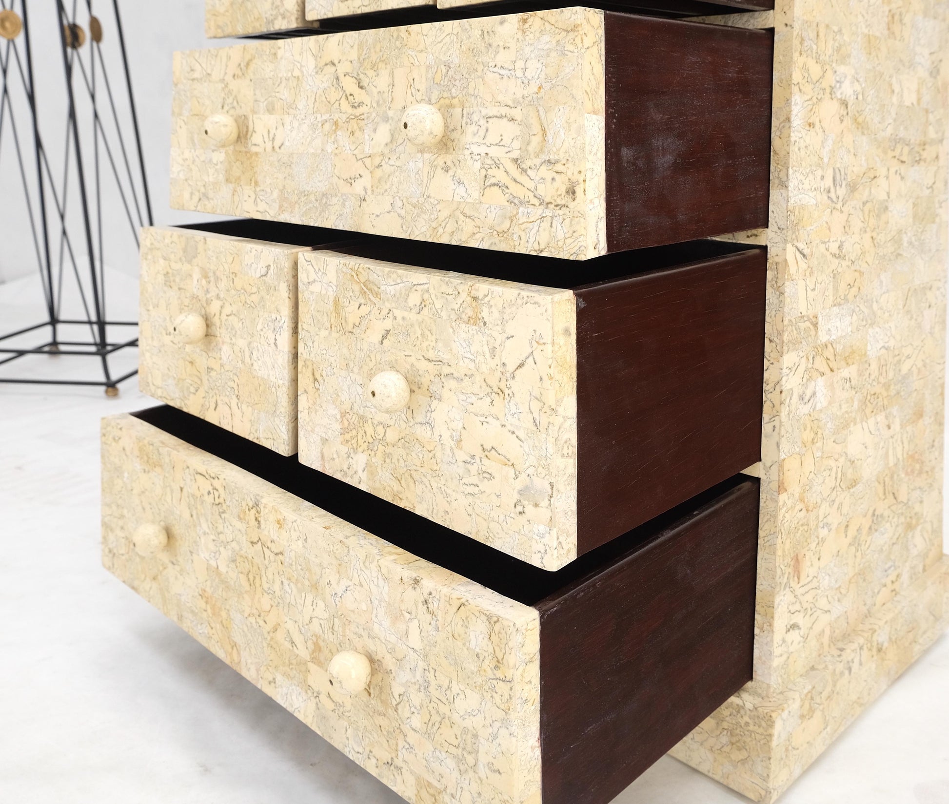 EstablishedLines Pyramid Shape Tessellated Stone Marble Ball Pulls High Chest Dresser Drawer MINT