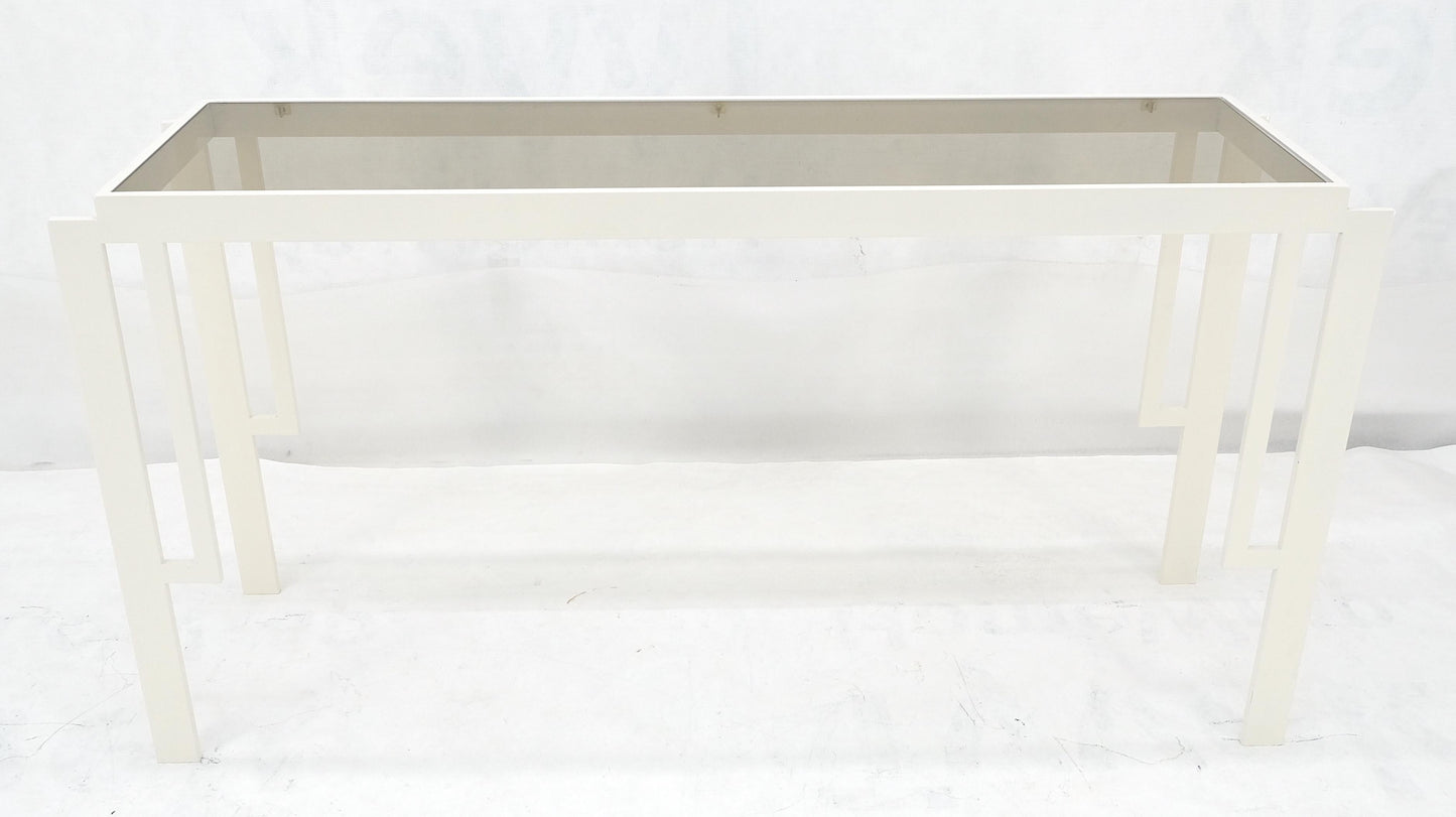 EstablishedLines White Enamel Base Frame Smoked Glass 54" Mid Century Console Sofa Table MINT